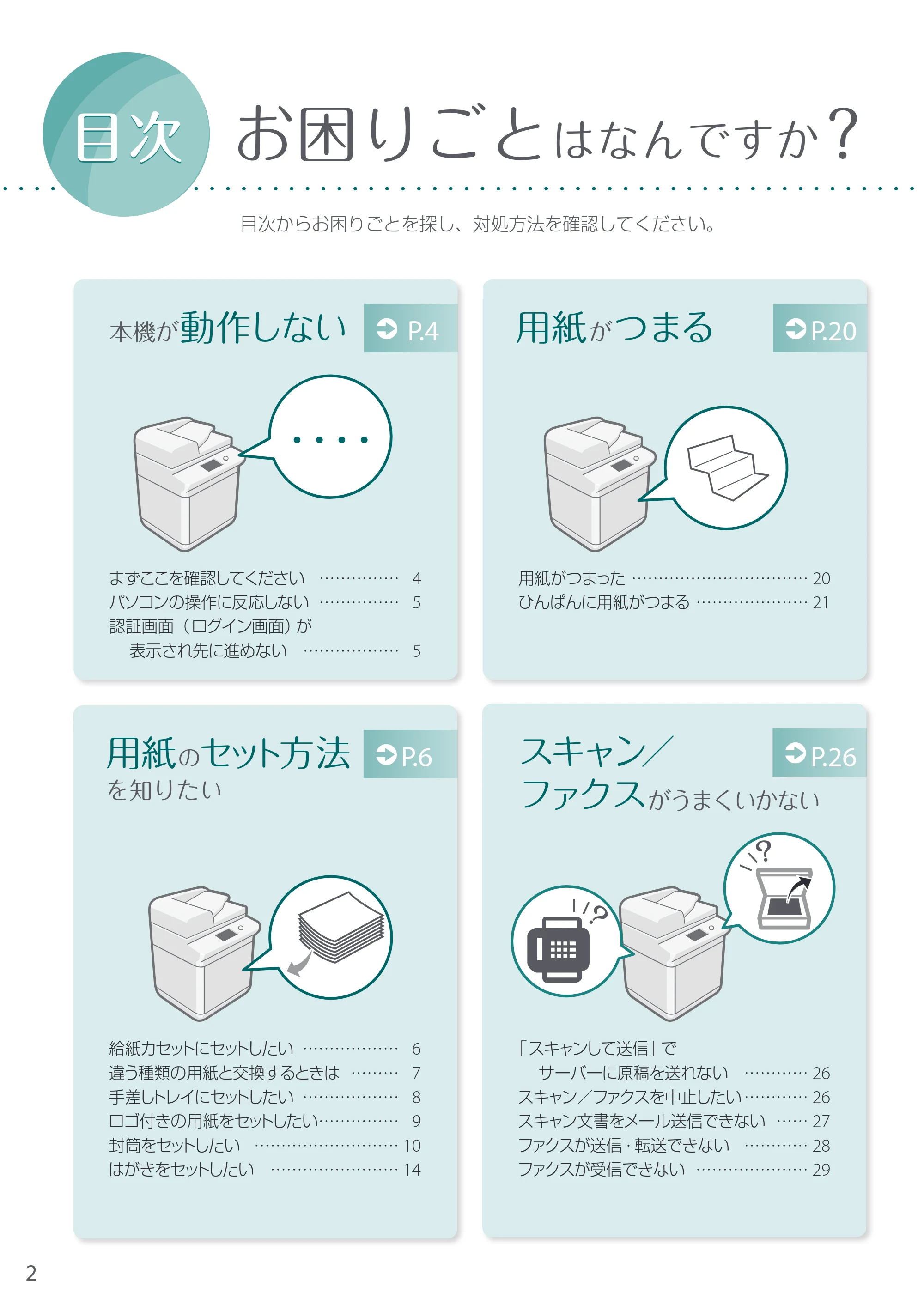 キヤノン A3機用) お困りごと解決ガイド 2021年8月31日更新（PDF：15.1MB） — お困りごとはなんですか？ — 原本ページ — 2ページ