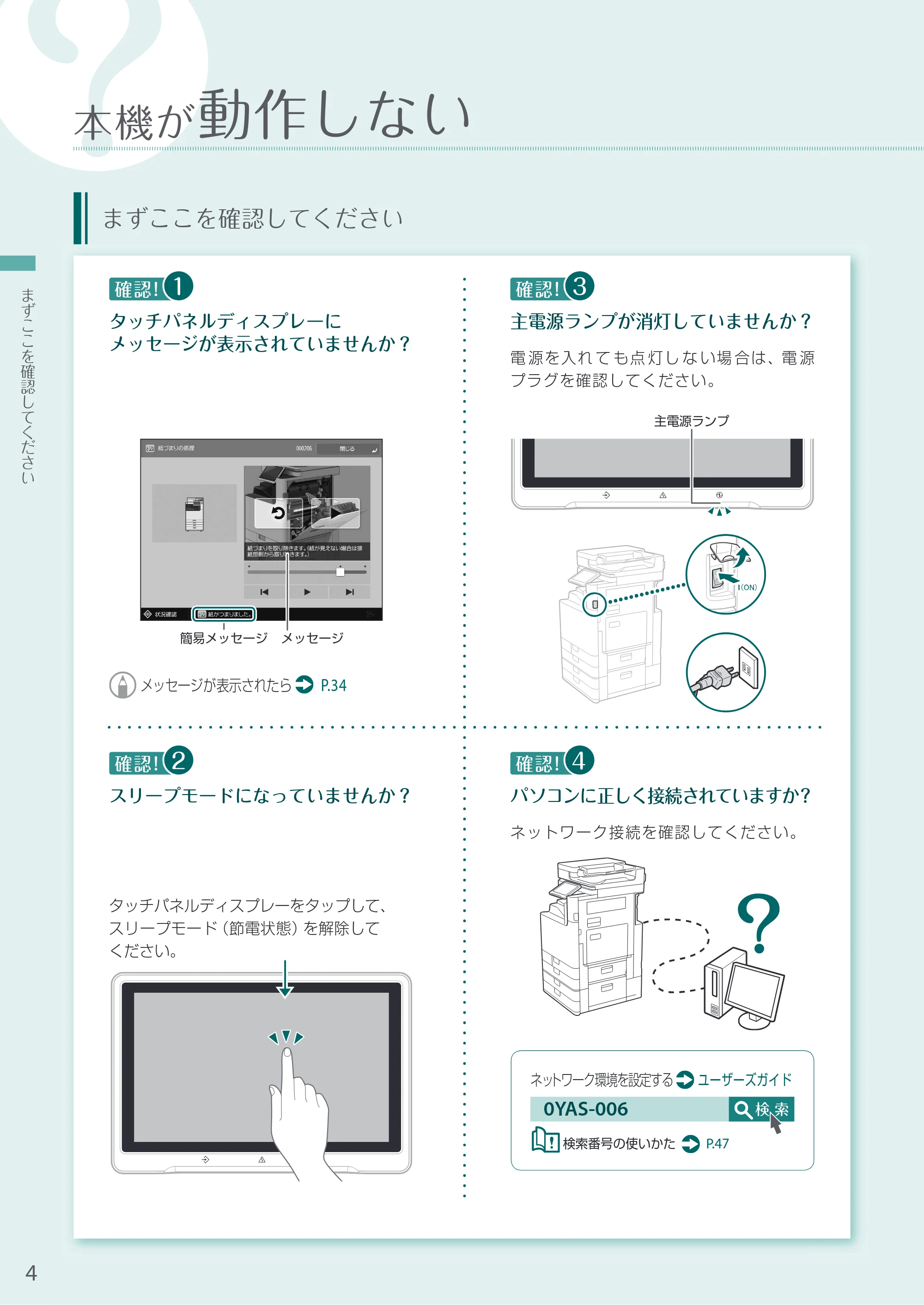 キヤノン A3機用) お困りごと解決ガイド 2021年8月31日更新（PDF：15.1MB） — 本機が動作しない — 原本ページ — 4ページ