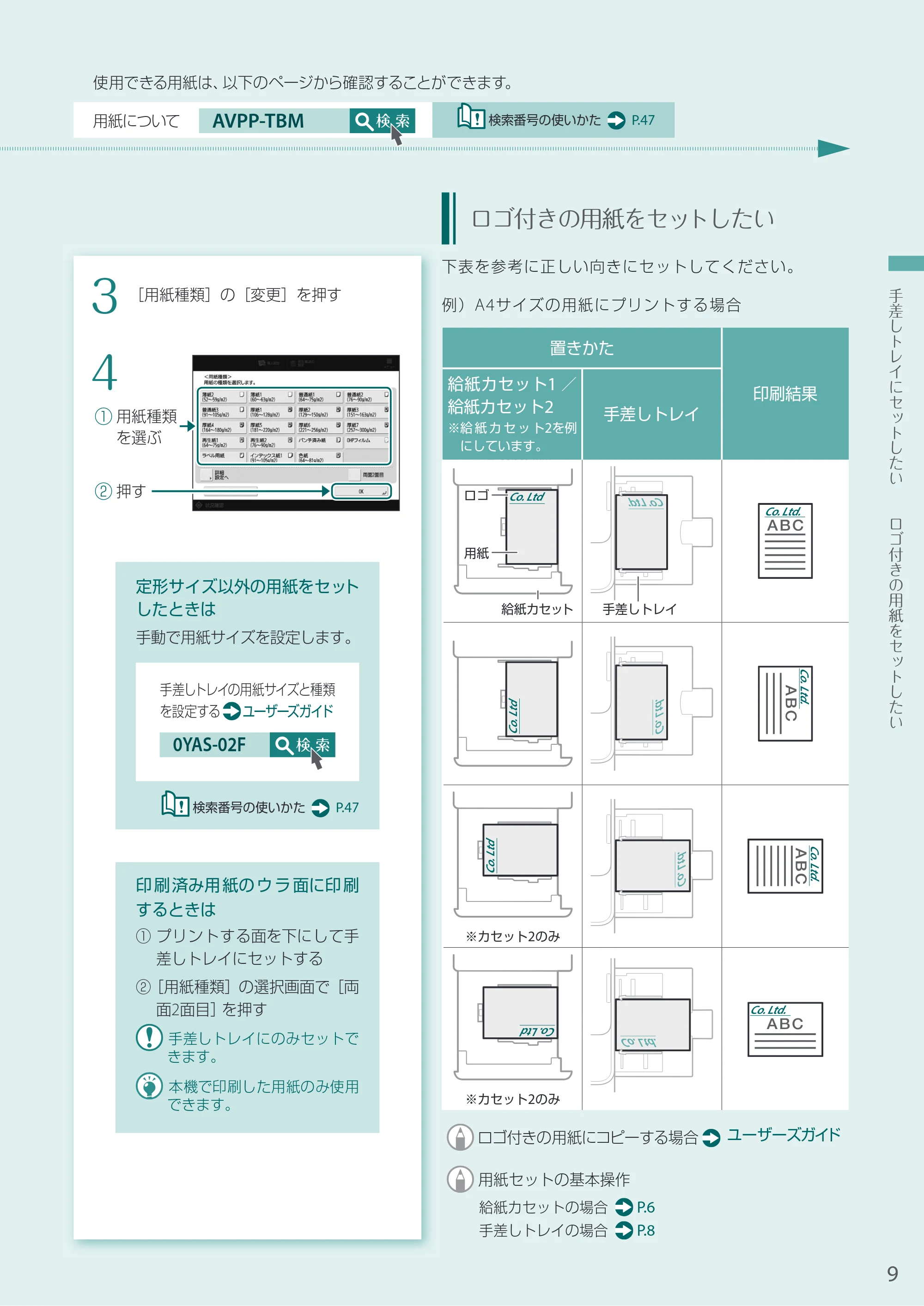 キヤノン A3機用) お困りごと解決ガイド 2021年8月31日更新（PDF：15.1MB） — 印刷済み用紙のウラ面に印刷するときは — 原本ページ — 9ページ
