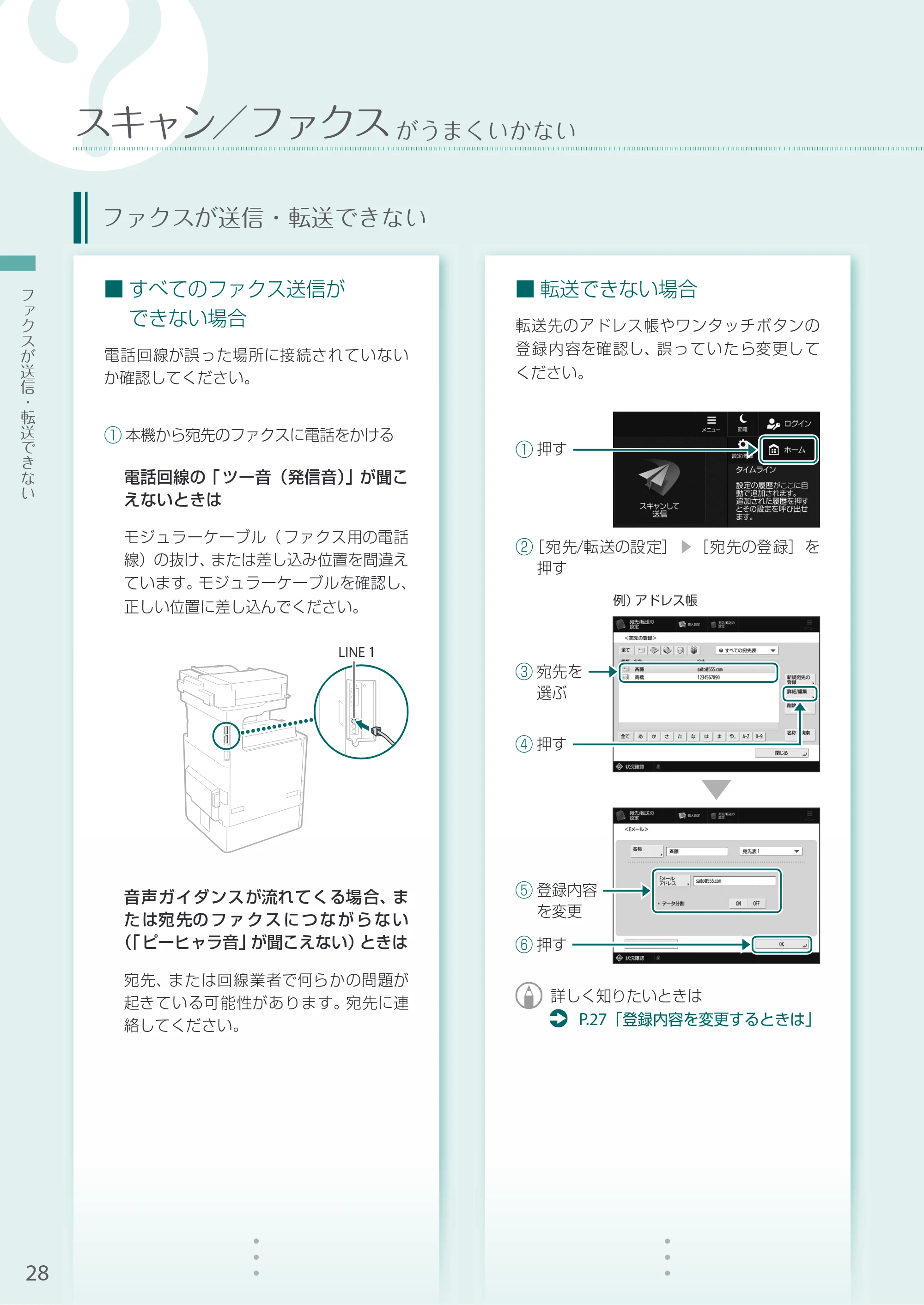 キヤノン A3機用) お困りごと解決ガイド 2021年8月31日更新（PDF：15.1MB） — ファクスが送信・転送できない — 原本ページ — 28ページ