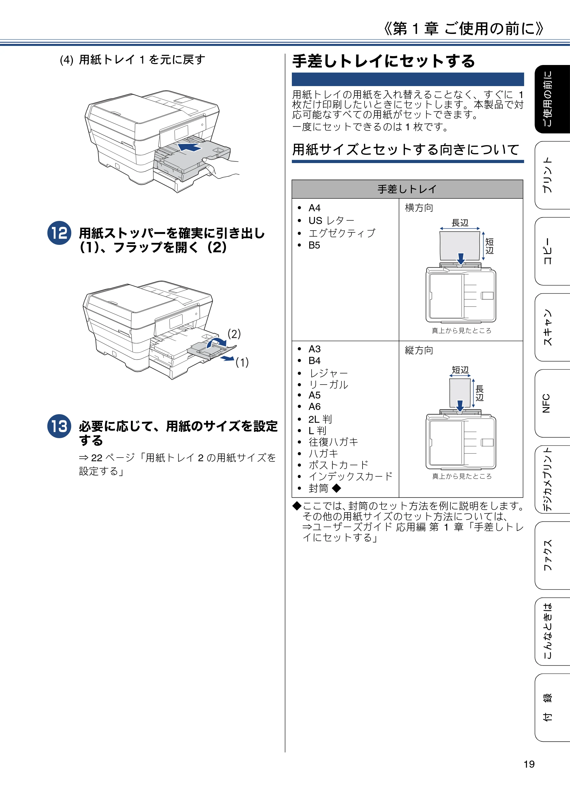 ブラザー MFC-J6973CDW ユーザーズガイド ～基本編～ — 手差しトレイにセットする — 原本ページ — 19ページ