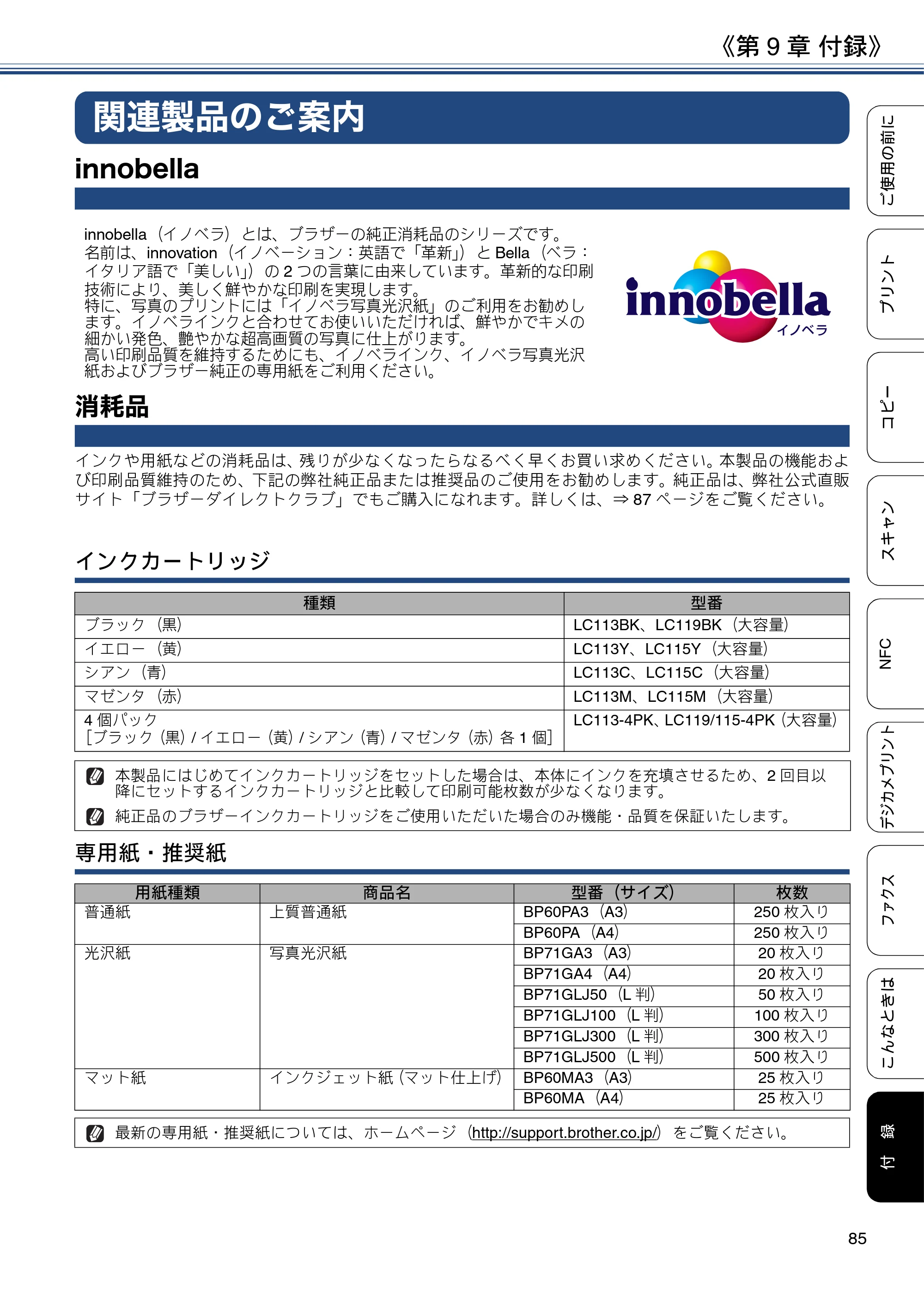 ブラザー MFC-J6973CDW ユーザーズガイド ～基本編～ — 関連製品のご案内 — 原本ページ — 85ページ