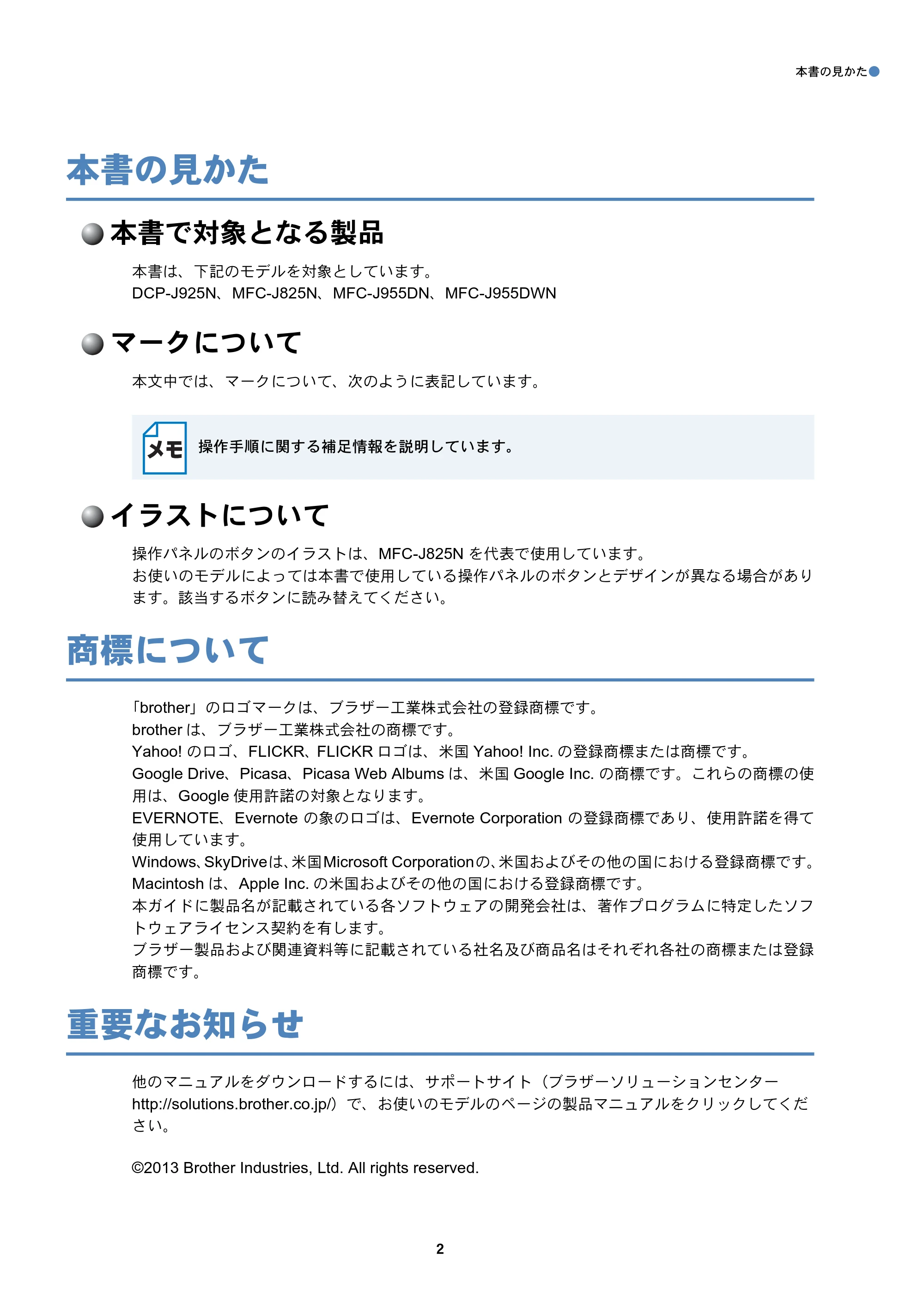 ブラザー DCP-J925N / MFC-J825N / MFC-J955DN / MFC-J955DWN クラウド接続ガイド — 本書の見かた — 原本ページ — 3ページ