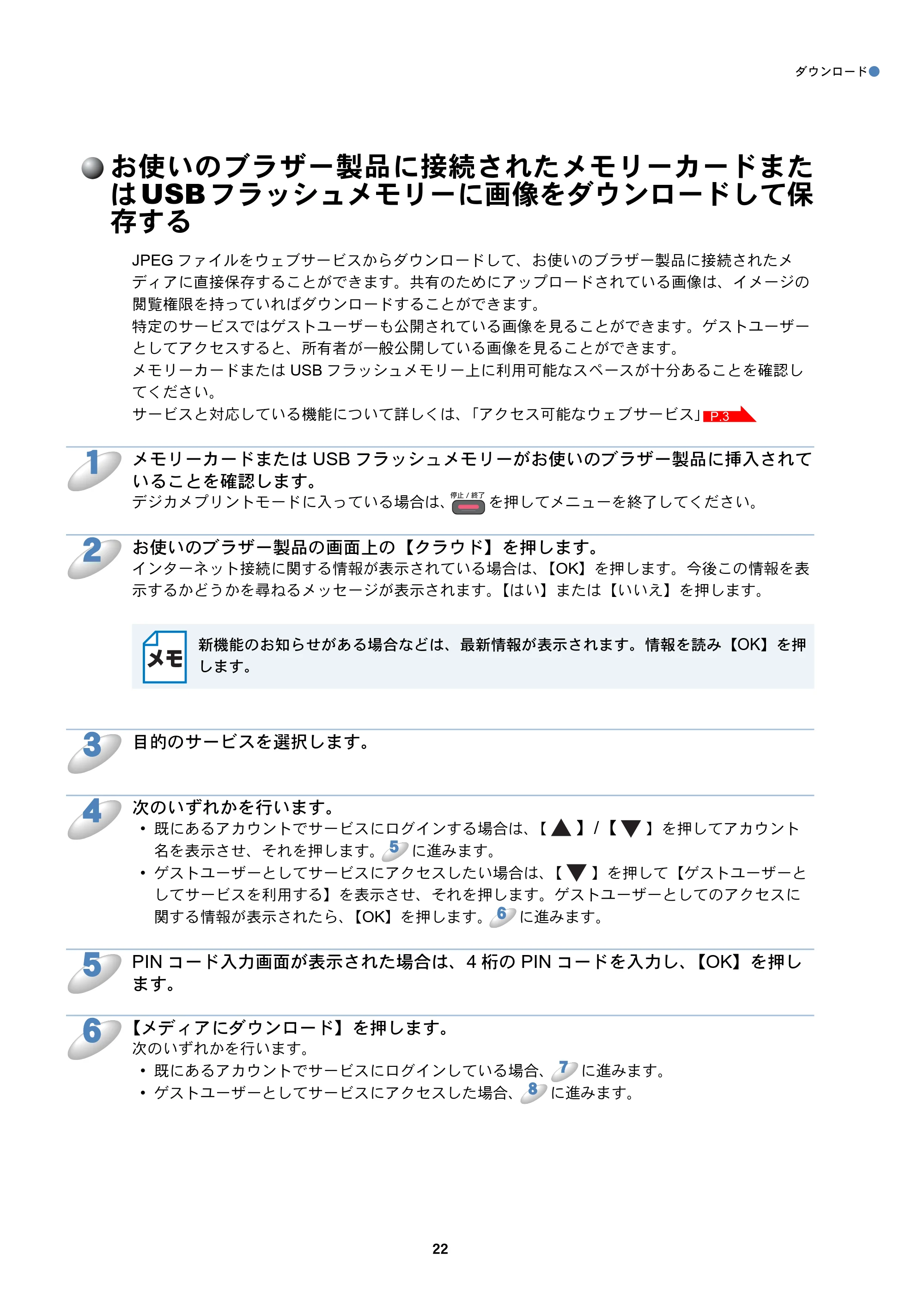 ブラザー DCP-J925N / MFC-J825N / MFC-J955DN / MFC-J955DWN クラウド接続ガイド — お使いのブラザー製品に接続されたメモリーカードまたはUSBフラッシュメモリーに画像をダウンロードして保存する — 原本ページ — 23ページ