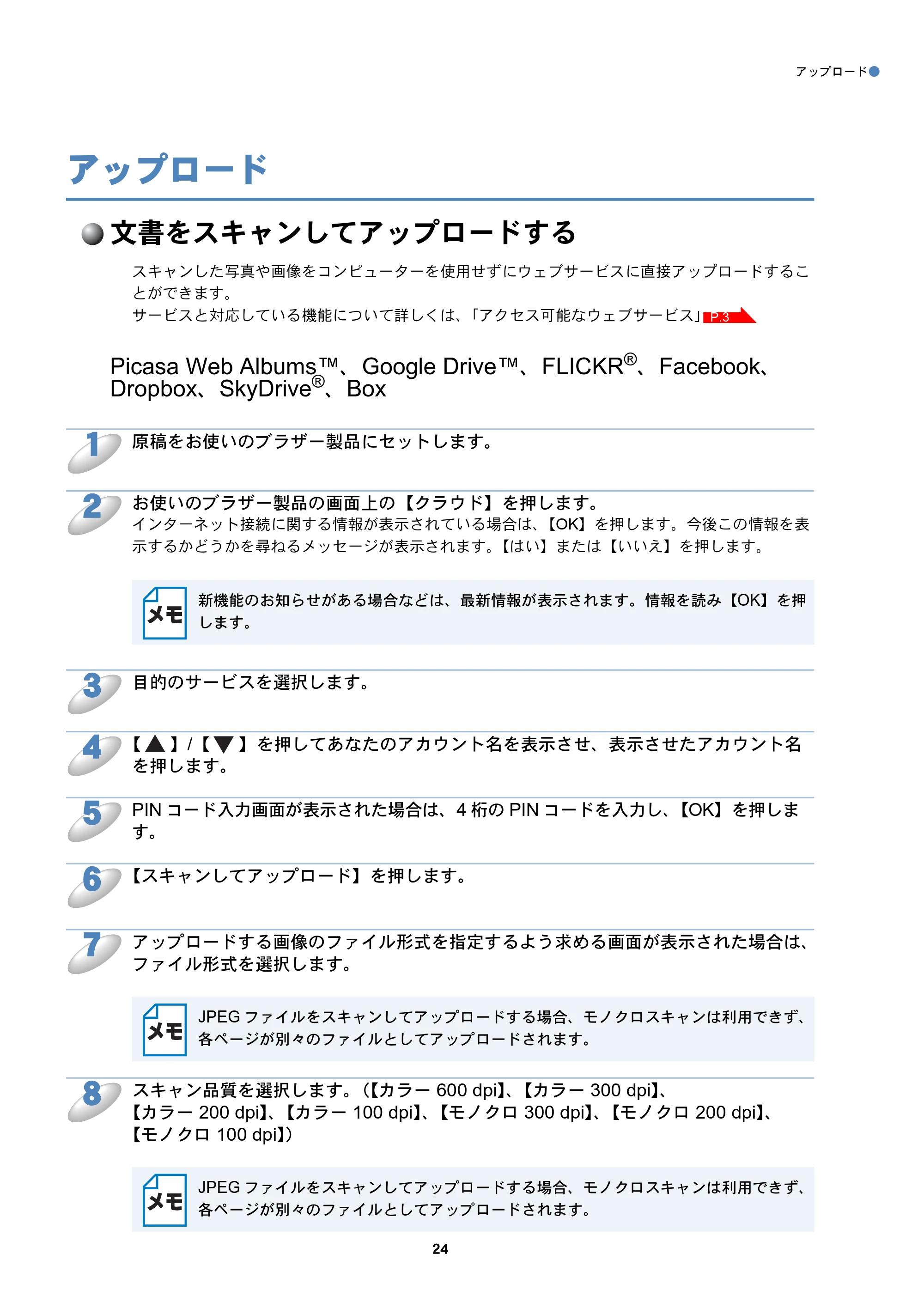 ブラザー DCP-J925N / MFC-J825N / MFC-J955DN / MFC-J955DWN クラウド接続ガイド — アップロード — 原本ページ — 25ページ