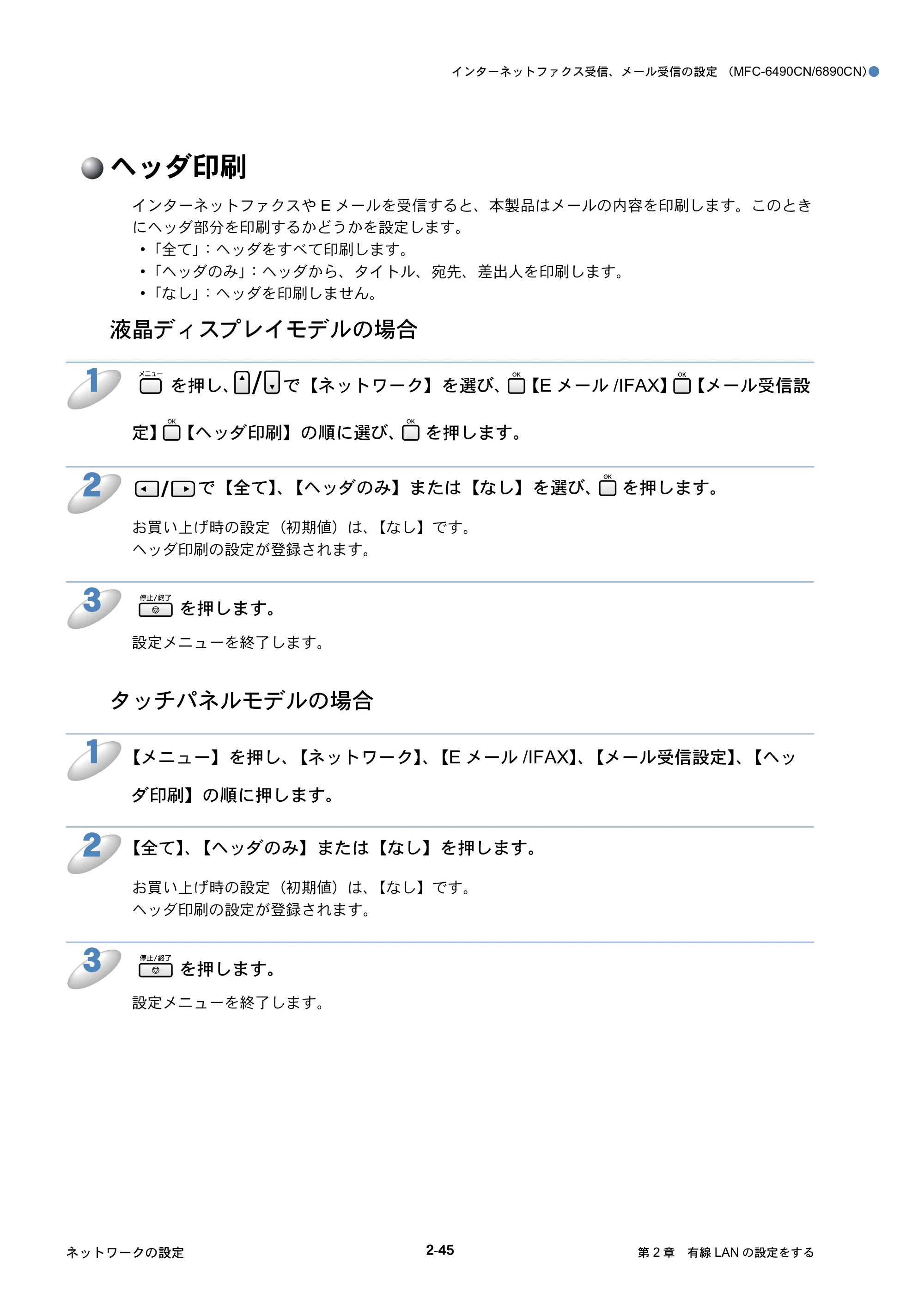 ブラザー DCP-535CN / MFC-490CN / MFC-5890CN ネットワーク取扱説明書 — ヘッダ印刷 — 原本ページ — 66ページ