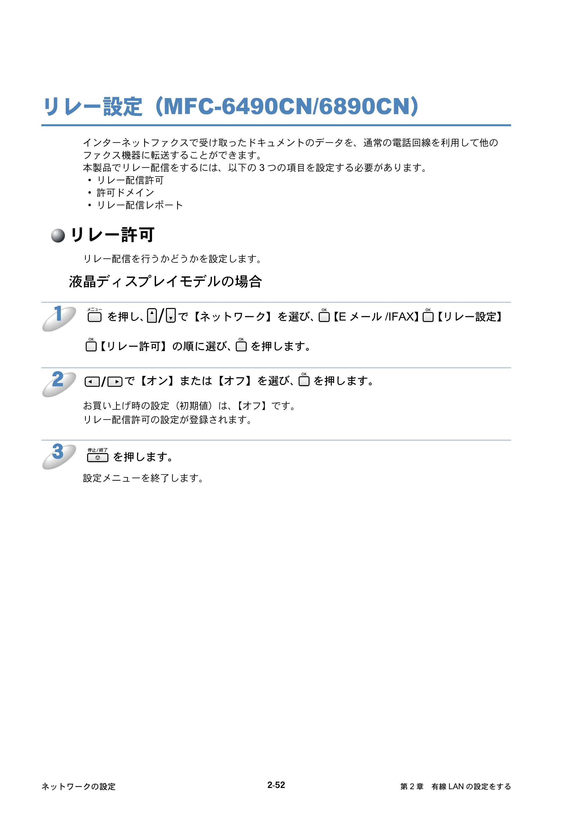 ブラザー DCP-535CN / MFC-490CN / MFC-5890CN ネットワーク取扱説明書 — リレー設定（MFC-6490CN/6890CN） — 原本ページ — 73ページ