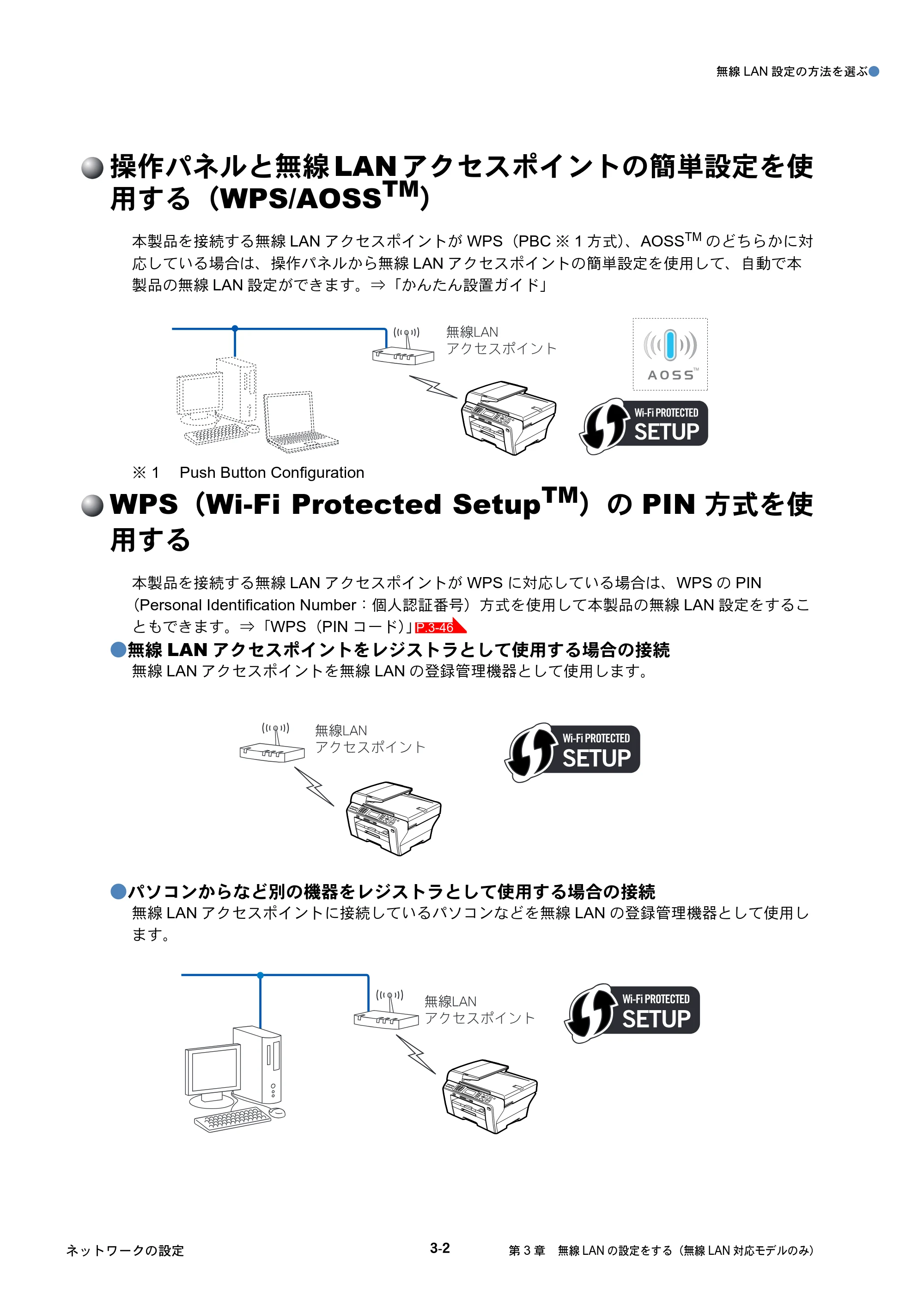 ブラザー DCP-535CN / MFC-490CN / MFC-5890CN ネットワーク取扱説明書 — 操作パネルと無線LANアクセスポイントの簡単設定を使用する（WPS/AOSSTM） — 原本ページ — 91ページ