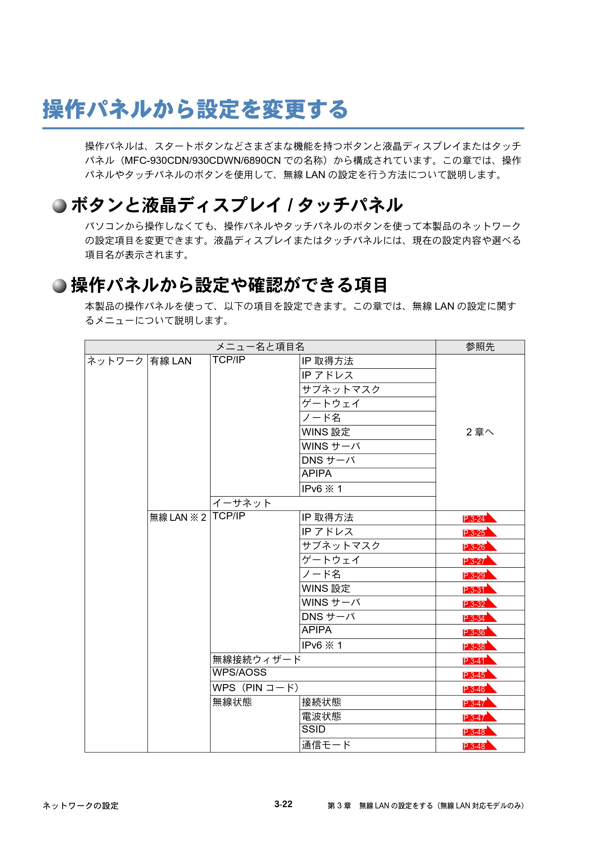 ブラザー DCP-535CN / MFC-490CN / MFC-5890CN ネットワーク取扱説明書 — 操作パネルから設定を変更する — 原本ページ — 111ページ