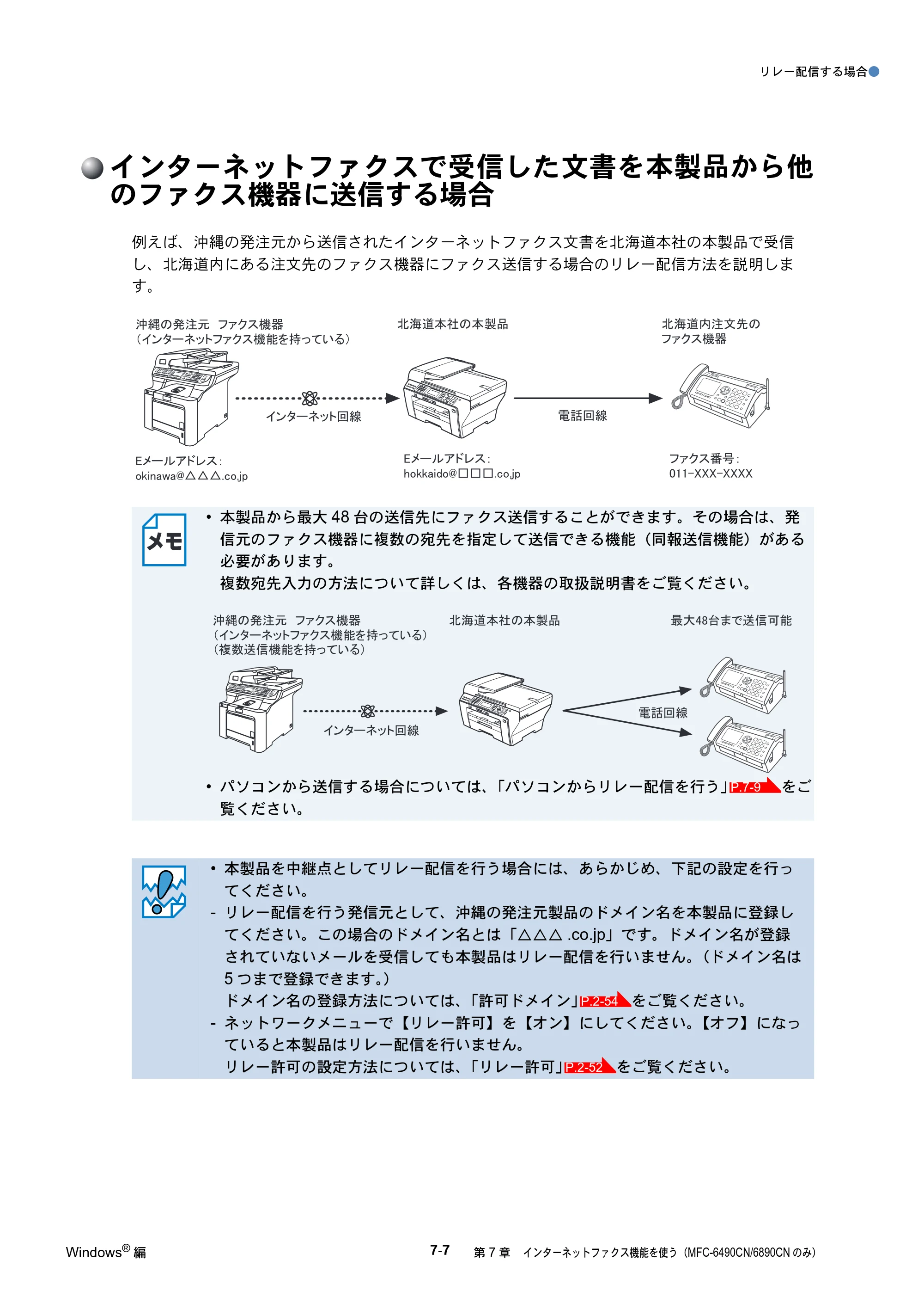 ブラザー DCP-535CN / MFC-490CN / MFC-5890CN ネットワーク取扱説明書 — インターネットファクスで受信した文書を本製品から他 のファクス機器に送信する場合 — 原本ページ — 154ページ