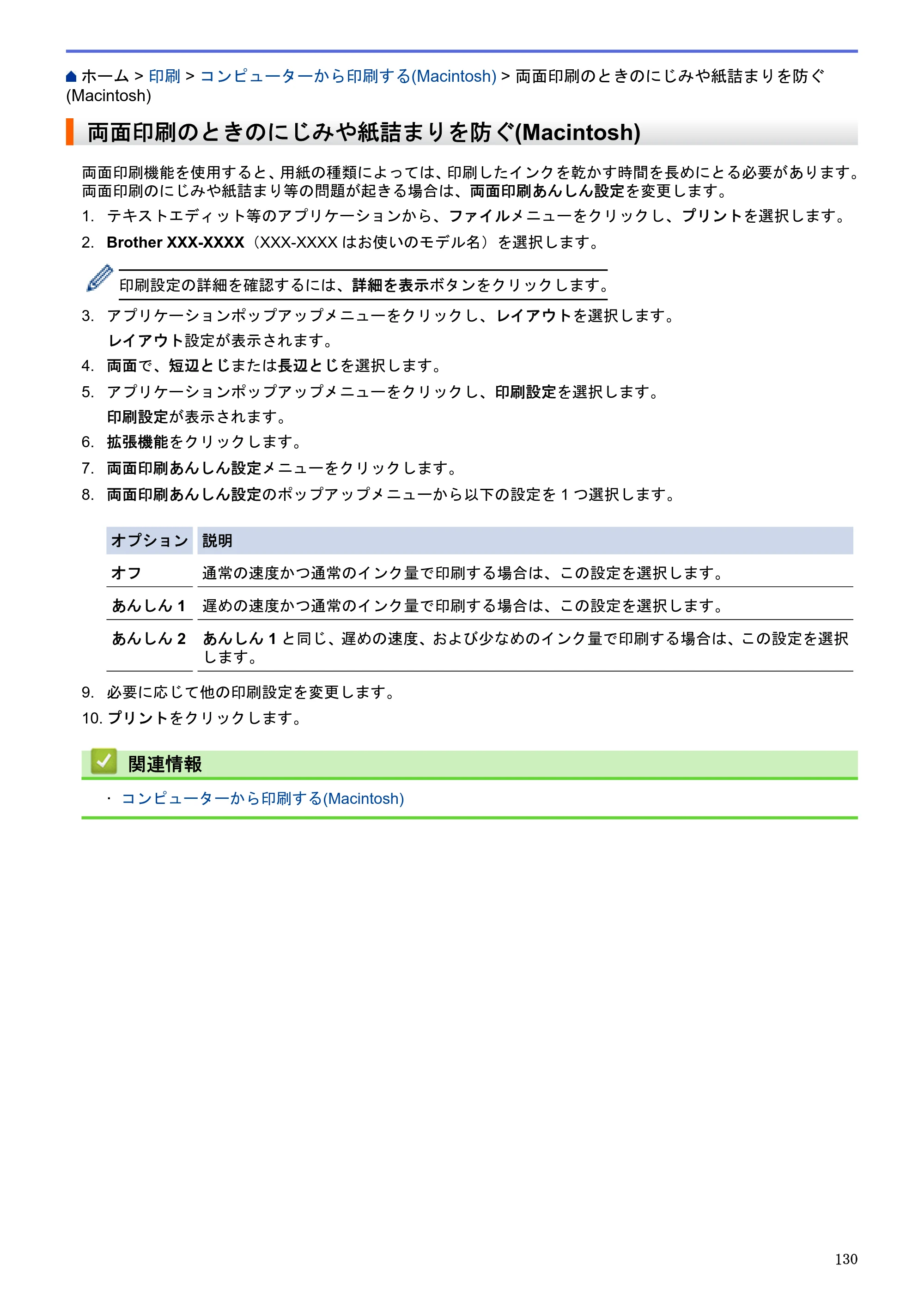 ブラザー DCP-J983N ユーザーズガイド（印刷用） ～パソコン活用＆ネットワーク～ — 両面印刷のときのにじみや紙詰まりを防ぐ(Macintosh) — 原本ページ — 134ページ