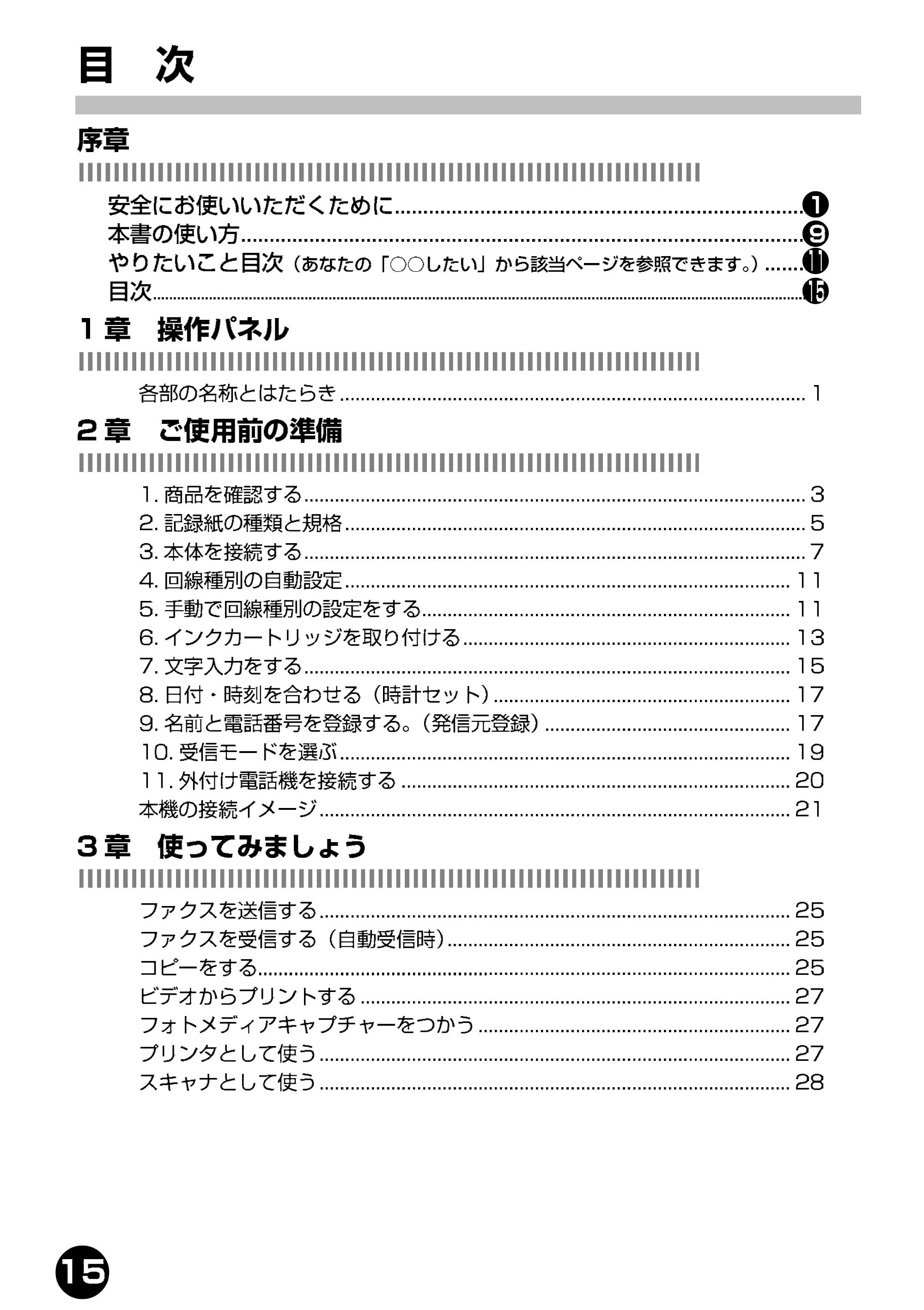 ブラザー MFC-7400J 取扱説明書(本体) — 目次 — 原本ページ — 13ページ
