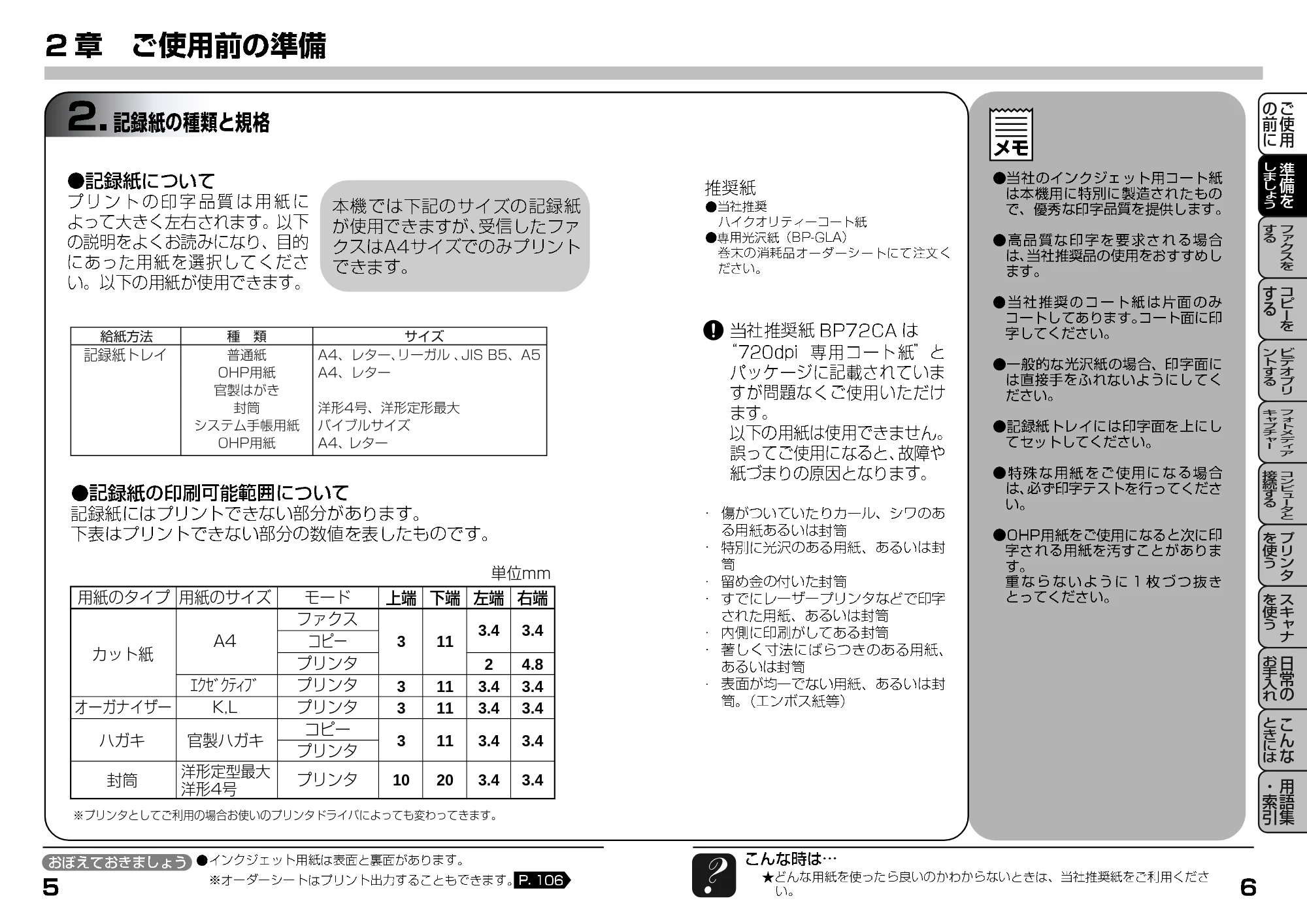 ブラザー MFC-7400J 取扱説明書(本体) — 2.記録紙の種類と規格 — 原本ページ — 23ページ