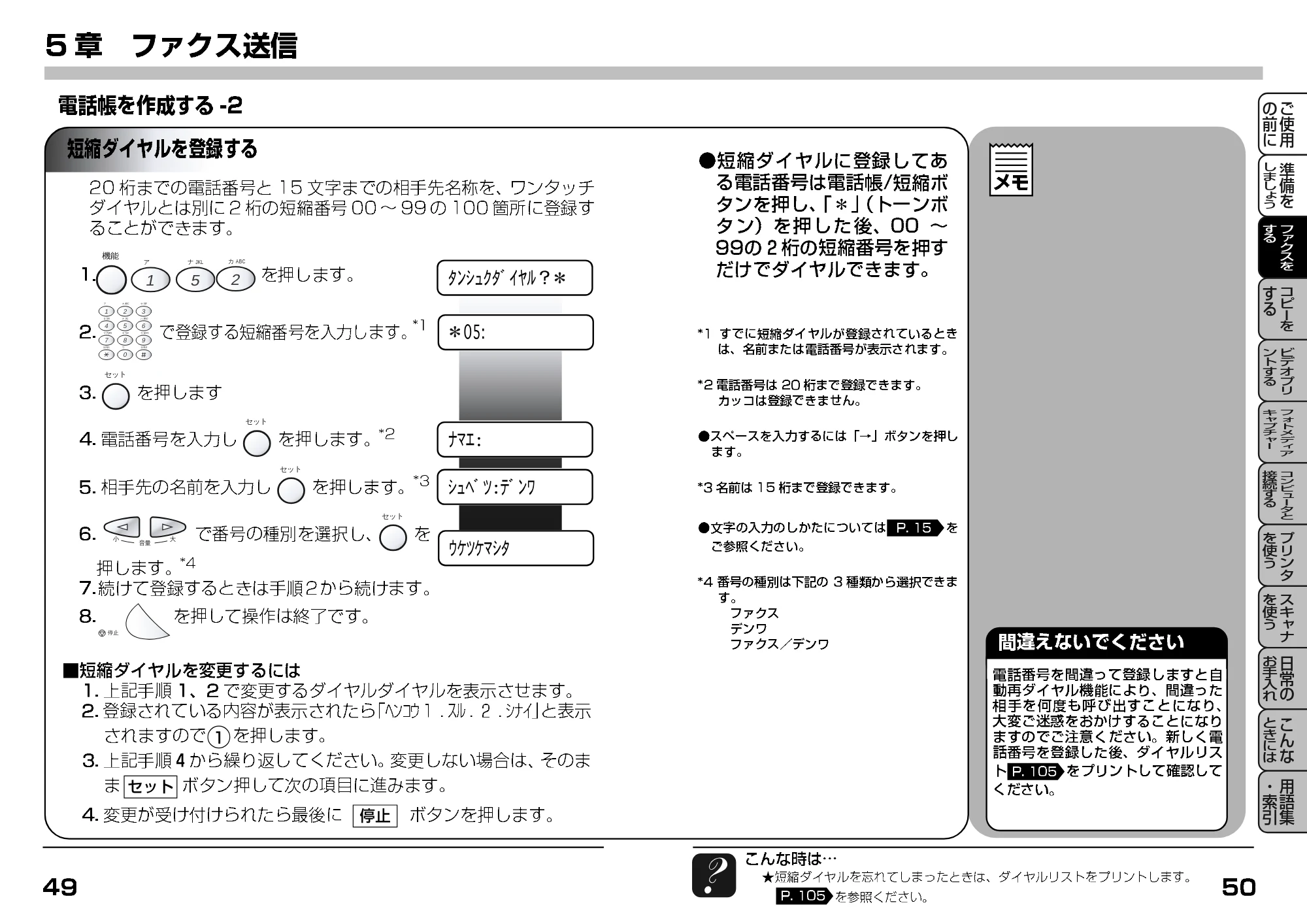 ブラザー MFC-7400J 取扱説明書（本体） — 短縮ダイヤルを登録する — 原本ページ — 47ページ