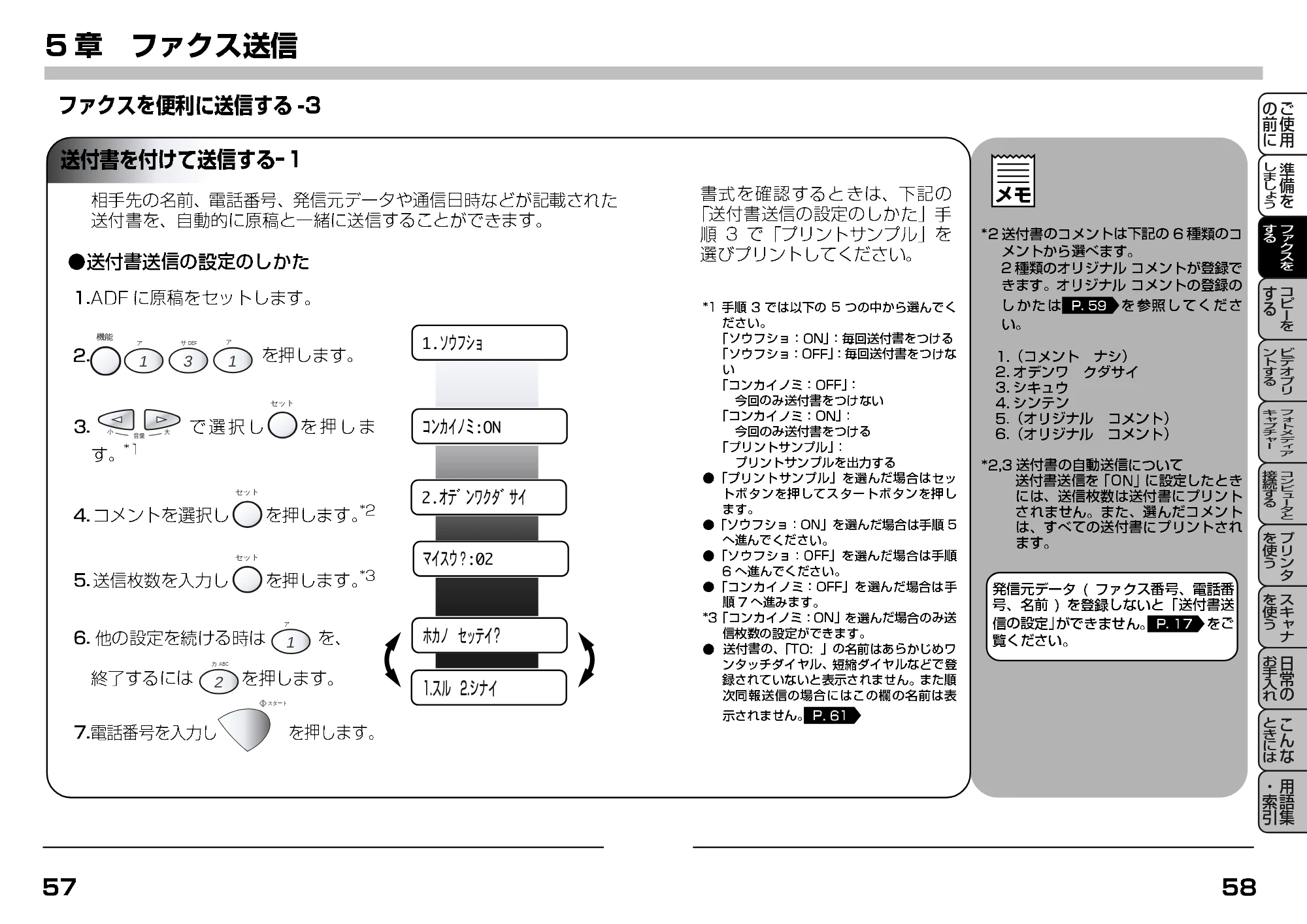 ブラザー MFC-7400J 取扱説明書（本体） — 送付書を付けて送信する — 原本ページ — 51ページ