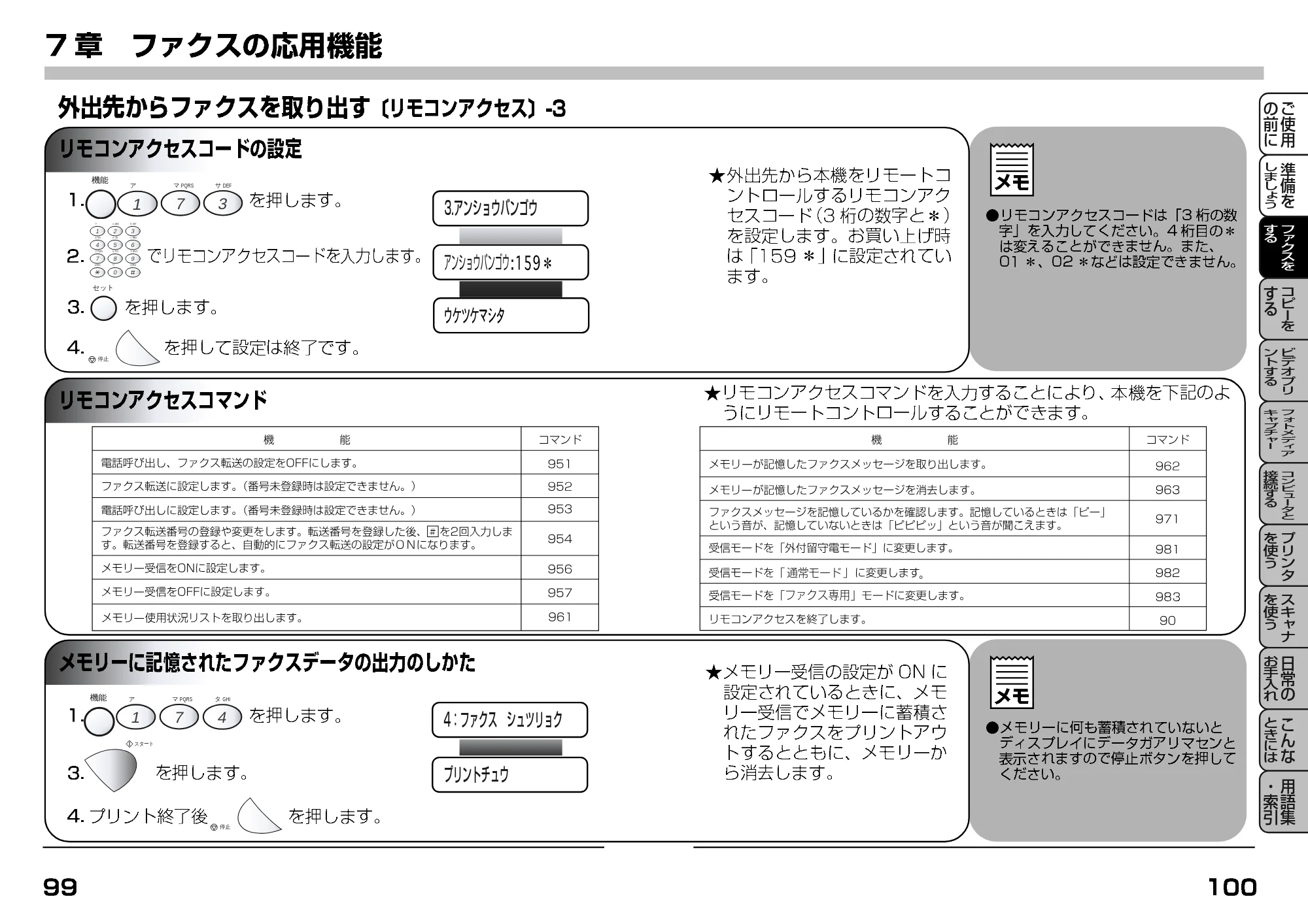 ブラザー MFC-7400J 取扱説明書（本体） — リモコンアクセスコードの設定 — 原本ページ — 72ページ