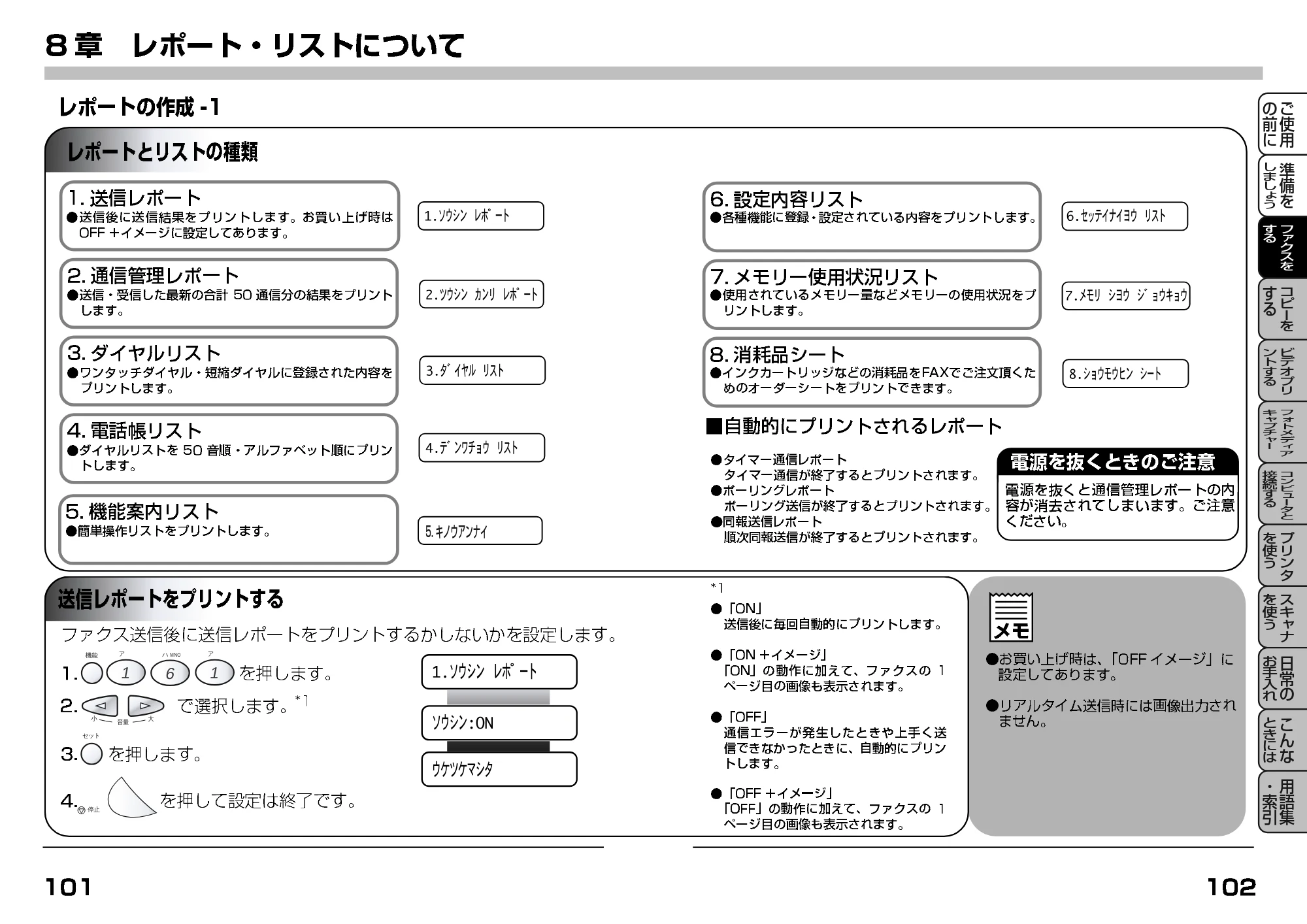 ブラザー MFC-7400J 取扱説明書（本体） — 8章 レポート・リストについて — 原本ページ — 73ページ