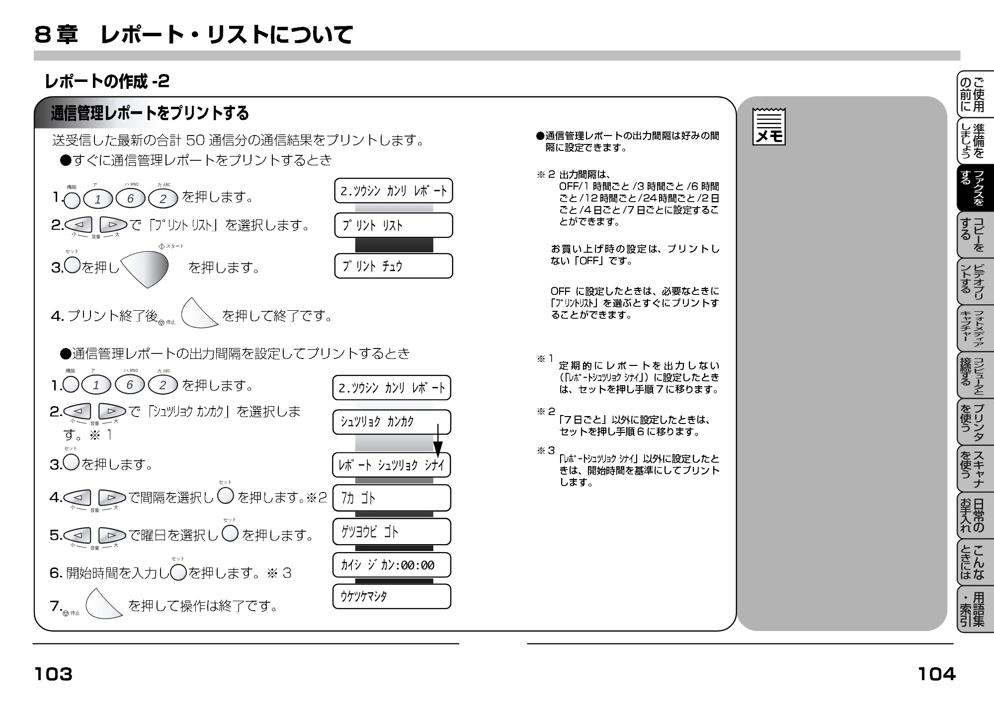ブラザー MFC-7400J 取扱説明書（本体） — 通信管理レポートをプリントする — 原本ページ — 74ページ