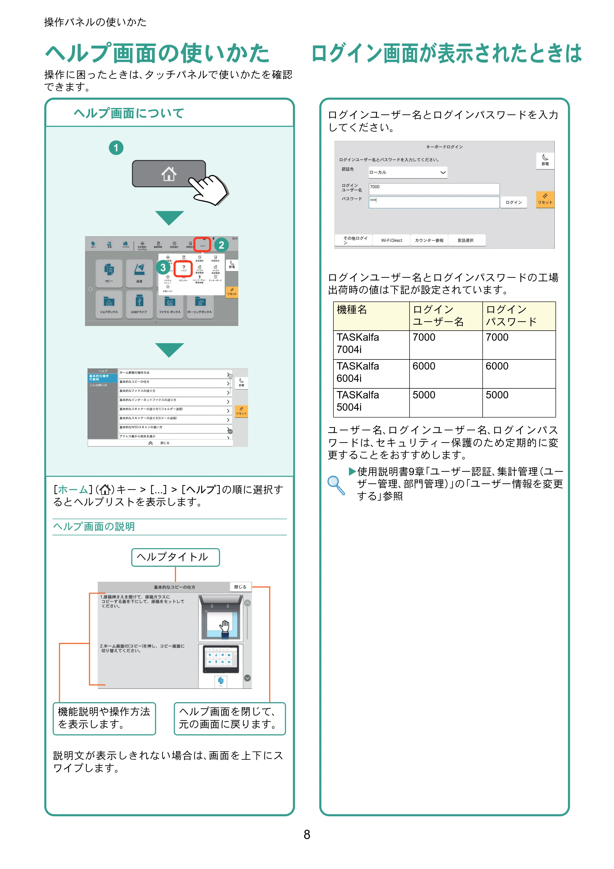 京セラ TASKalfa 5004i / TASKalfa 6004i / TASKalfa 7004i TASKalfa 7004i/6003i/5004i クイックガイド — ヘルプ画面の使いかた — 原本ページ — 8ページ