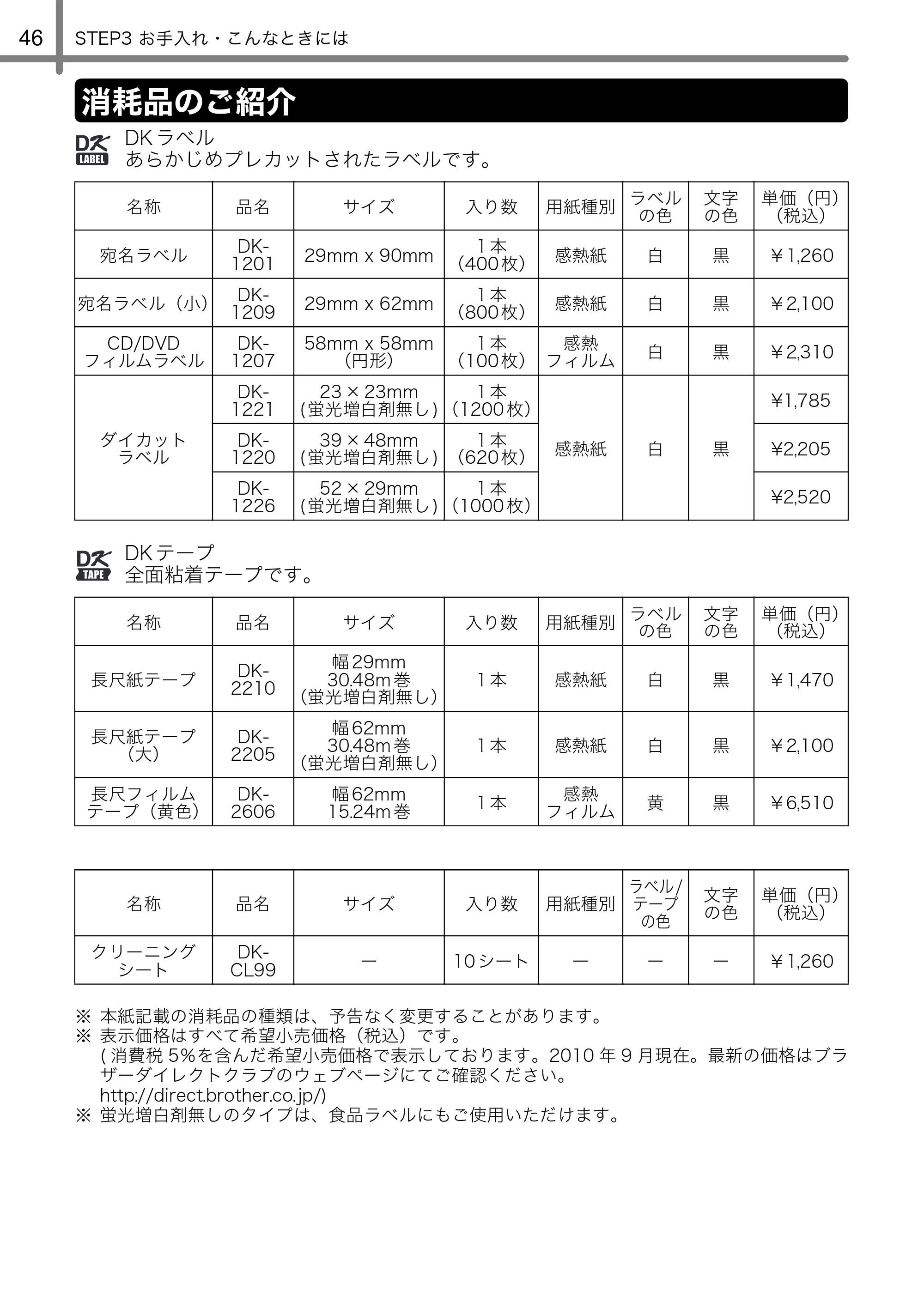 ブラザー QL-580N 取扱説明書 — 消耗品のご紹介 — 原本ページ — 47ページ