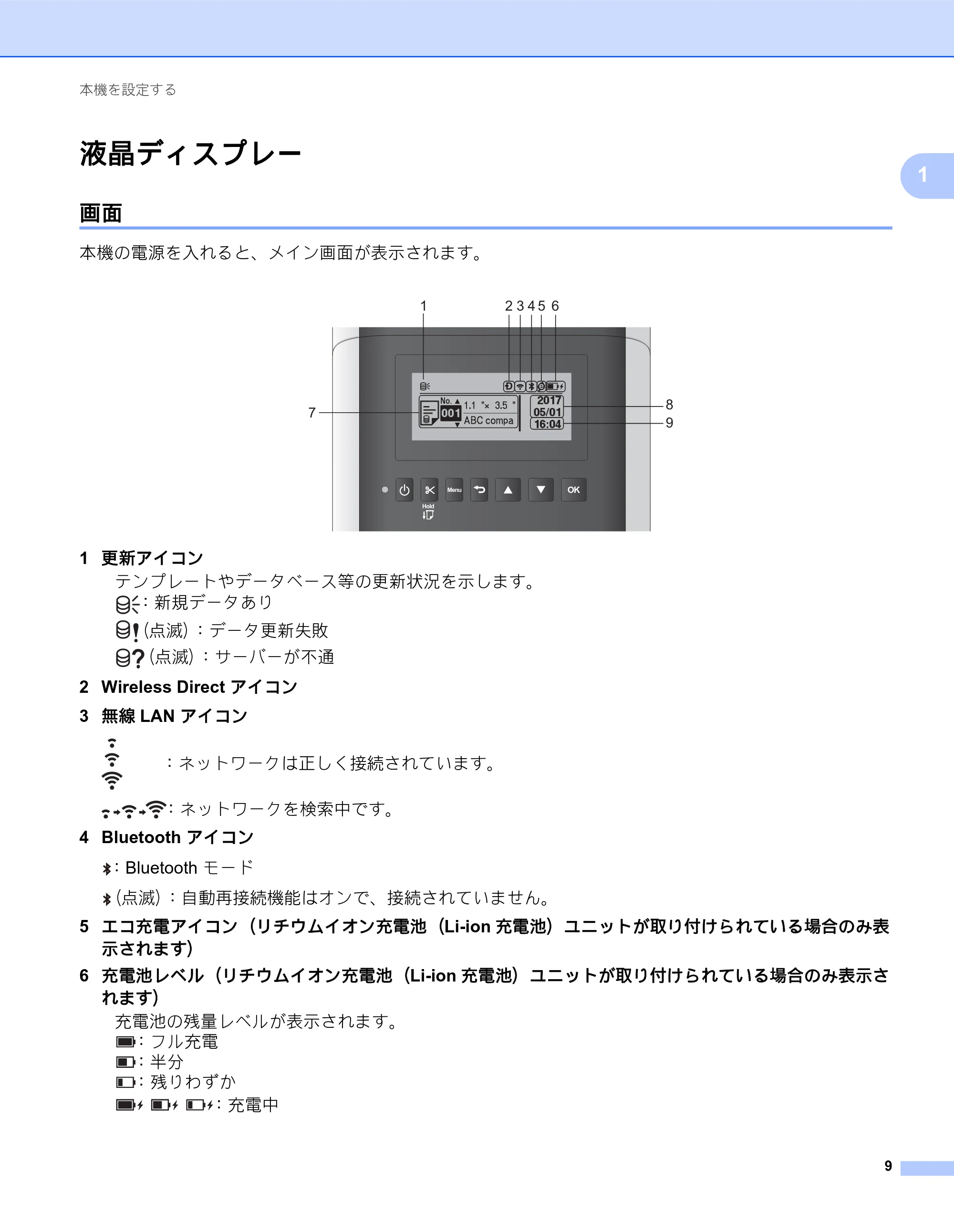ブラザー QL-820NWB/ 820NWBc ユーザーズガイド — 液晶ディスプレー — 原本ページ — 19ページ