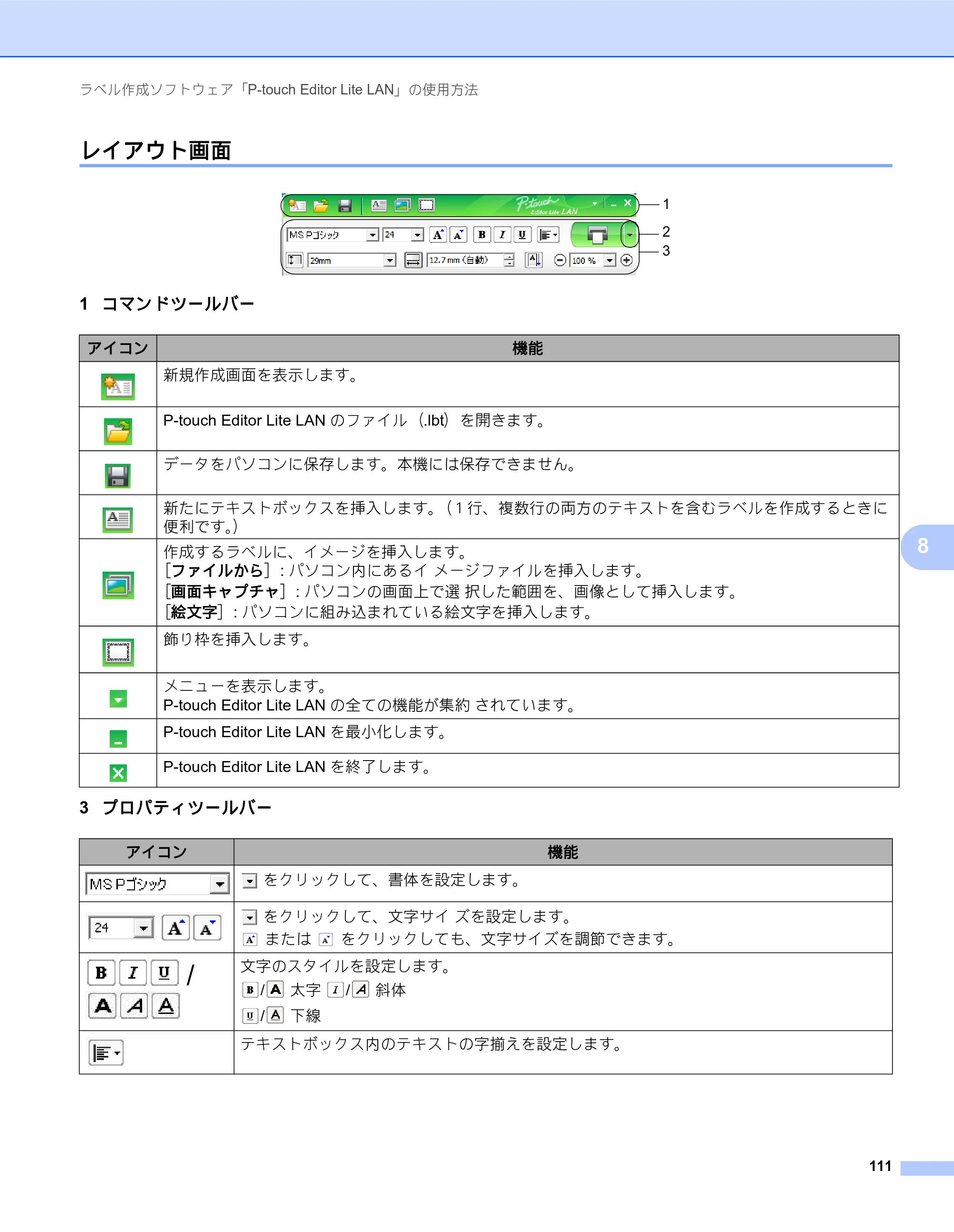 ブラザー QL-820NWB/ 820NWBc ユーザーズガイド — レイアウト画面 — 原本ページ — 121ページ