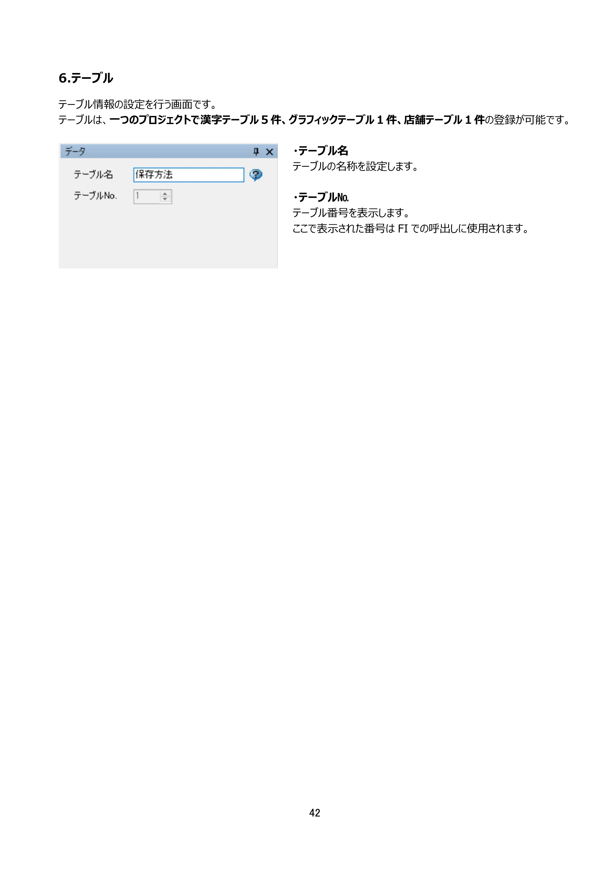 サトー arlabe(バーラベ)FI212T FIツール 操作マニュアル（第20版） — 6.テーブル — 原本ページ — 43ページ
