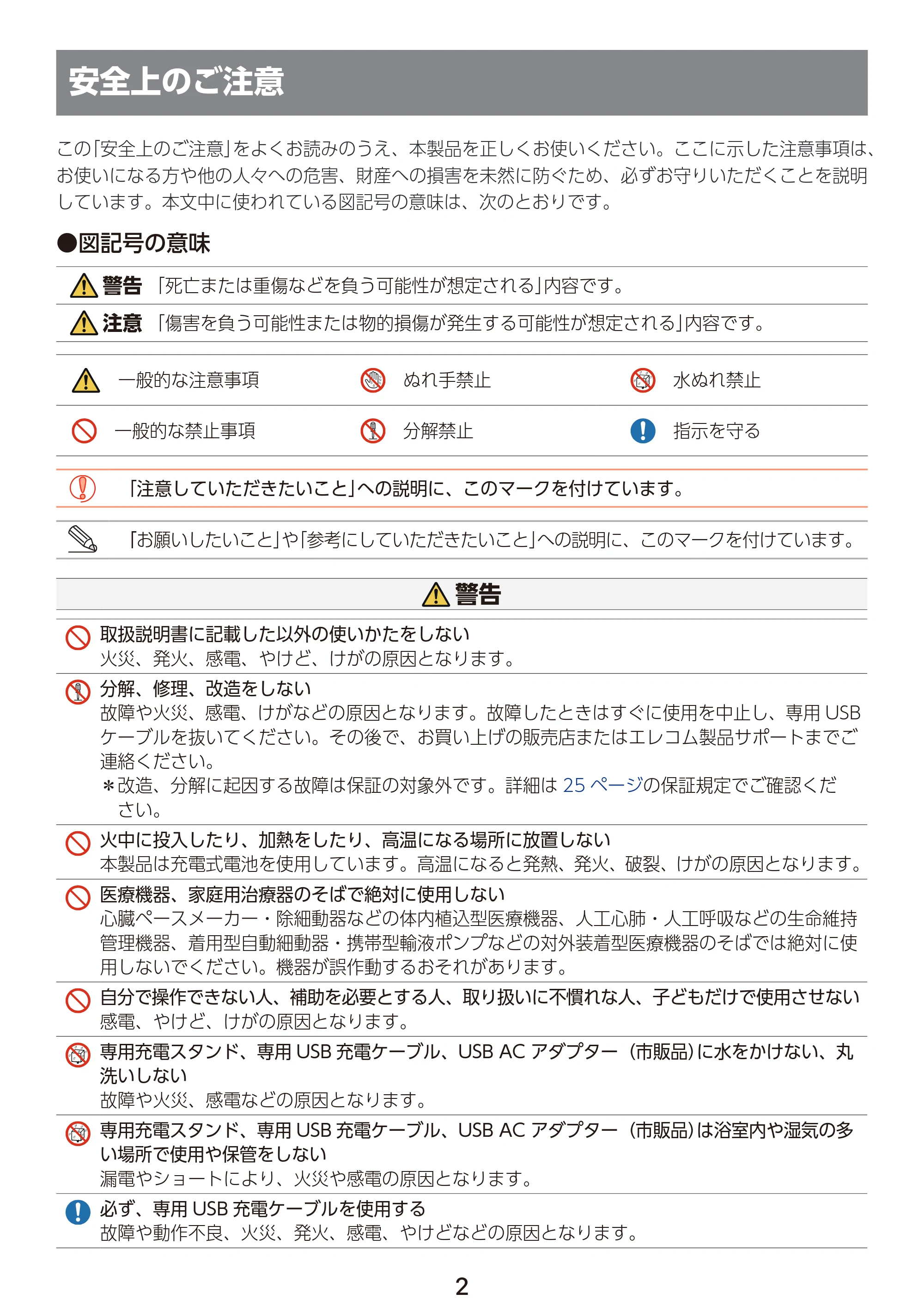 エレコム HC-JF01BK / HC-JF01WH 取扱説明書 — 安全上のご注意 — 原本ページ — 3ページ
