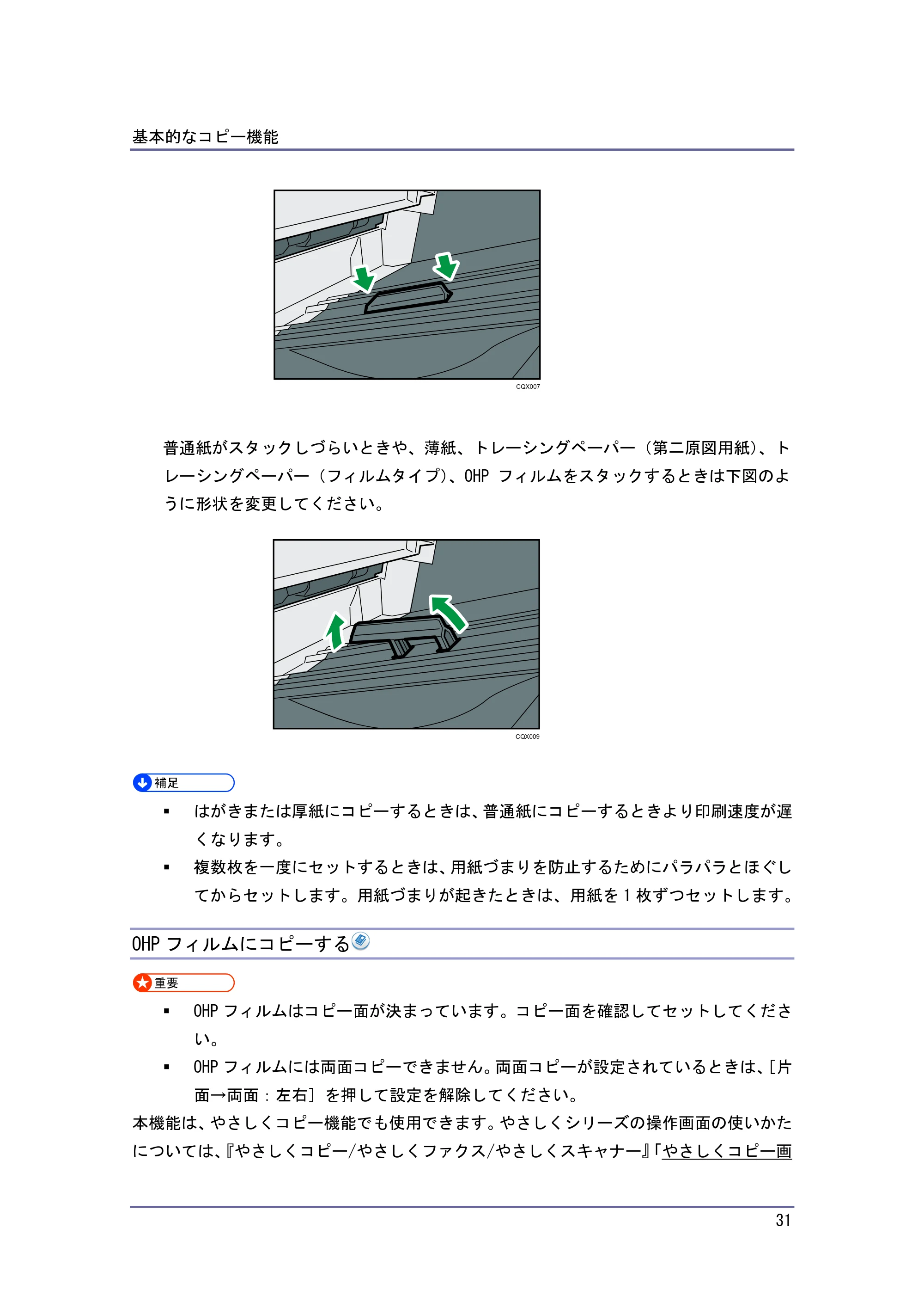京セラ TASKalfa 4010w / TASKalfa 4011w / TASKalfa 4012w TASKalfa 4010w/4011w/4012w 使用説明書 (コピー/ドキュメントボックス) — OHPフィルムにコピーする — 原本ページ — 31ページ