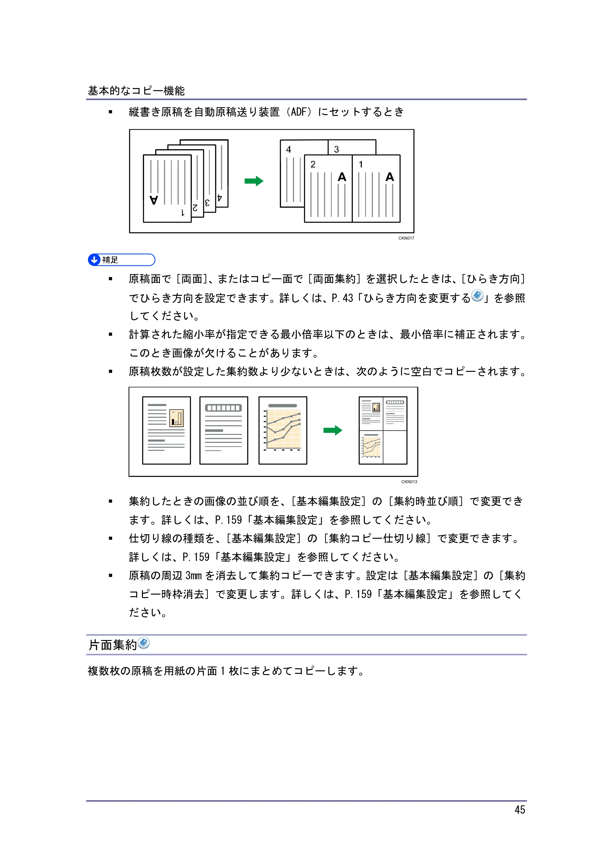 京セラ TASKalfa 4010w / TASKalfa 4011w / TASKalfa 4012w TASKalfa 4010w/4011w/4012w 使用説明書 (コピー/ドキュメントボックス) — 片面集約 — 原本ページ — 45ページ