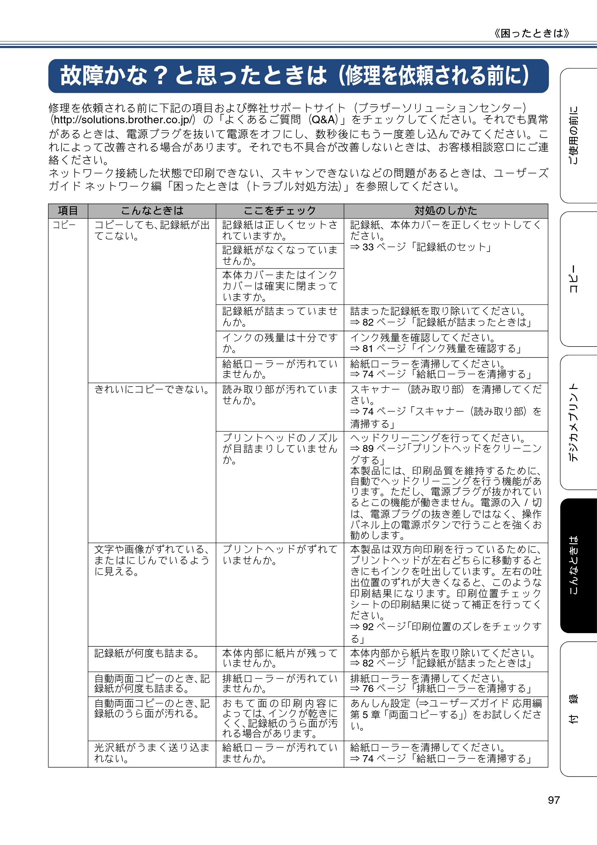 ブラザー DCP-J4215N-B/W ユーザーズガイド ～基本編～ — 故障かな?と思ったときは（修理を依頼される前に） — 原本ページ — 97ページ