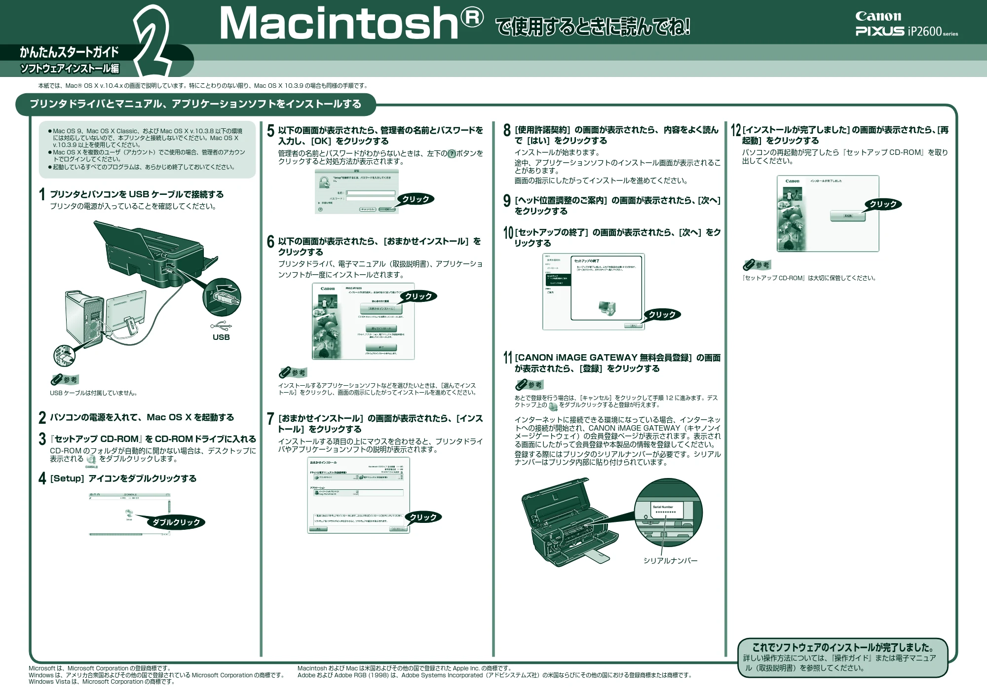 キヤノン PIXUS iP2600 かんたんスタートガイド(ソフトウエアインストール編) (PDF形式/1.88Mバイト) — 原本ページ — 2ページ