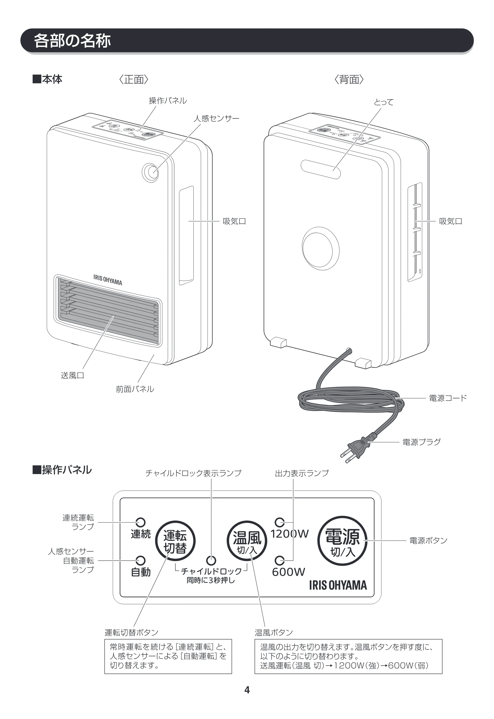 アイリスオーヤマ JCH-122T 取扱説明書 — JCH122T_P04 — 原本ページ — 4ページ