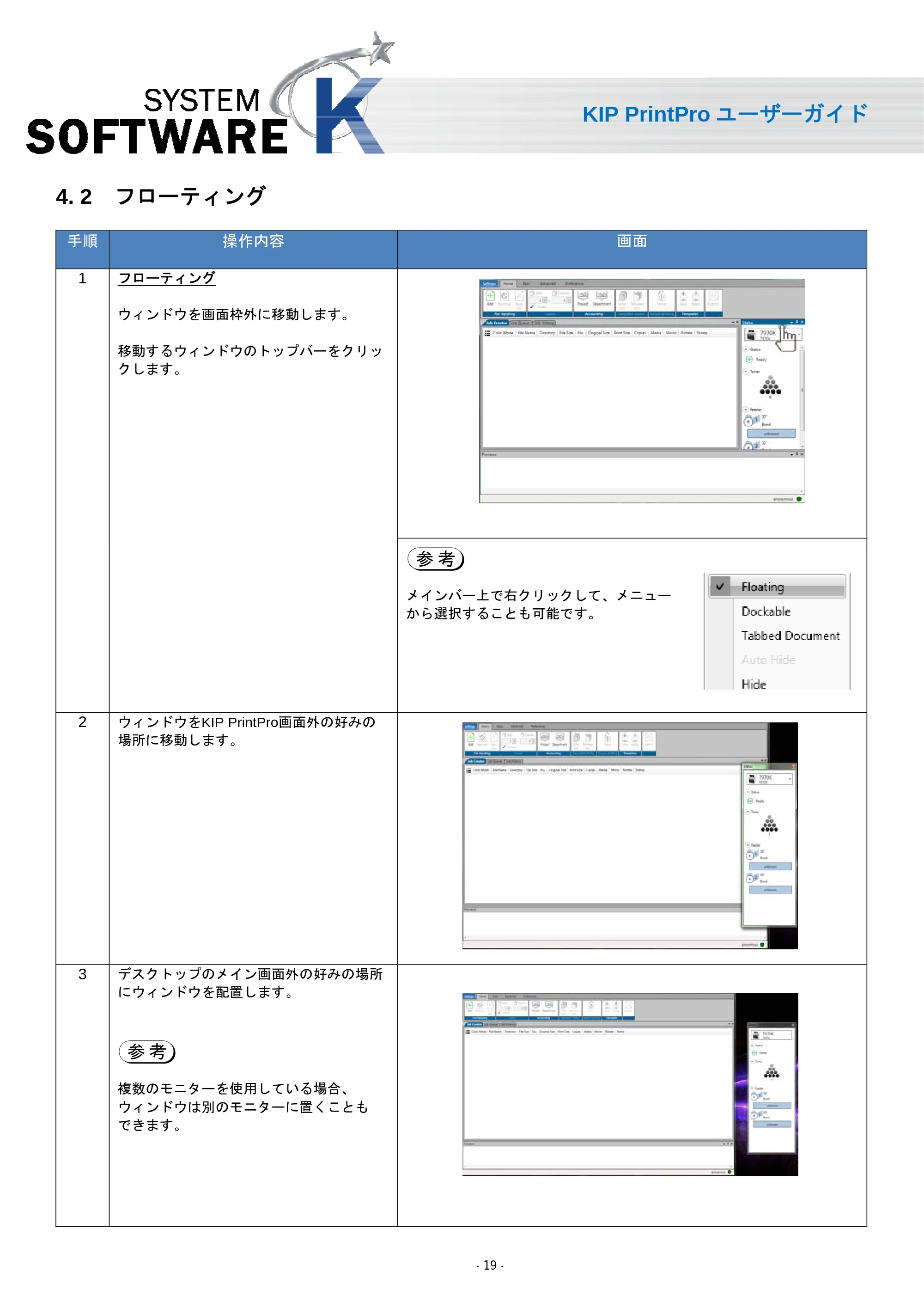 京セラ KIP 7170 KIP PrintPro ユーザーガイド — 4. 2 フローティング — 原本ページ — 21ページ
