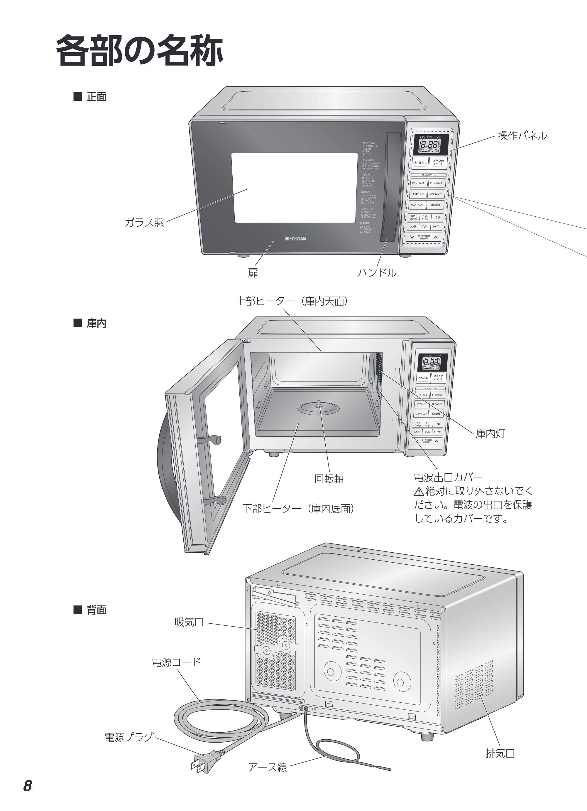 アイリスオーヤマ KMO-T1605 取扱説明書 — 原本ページ — 8ページ