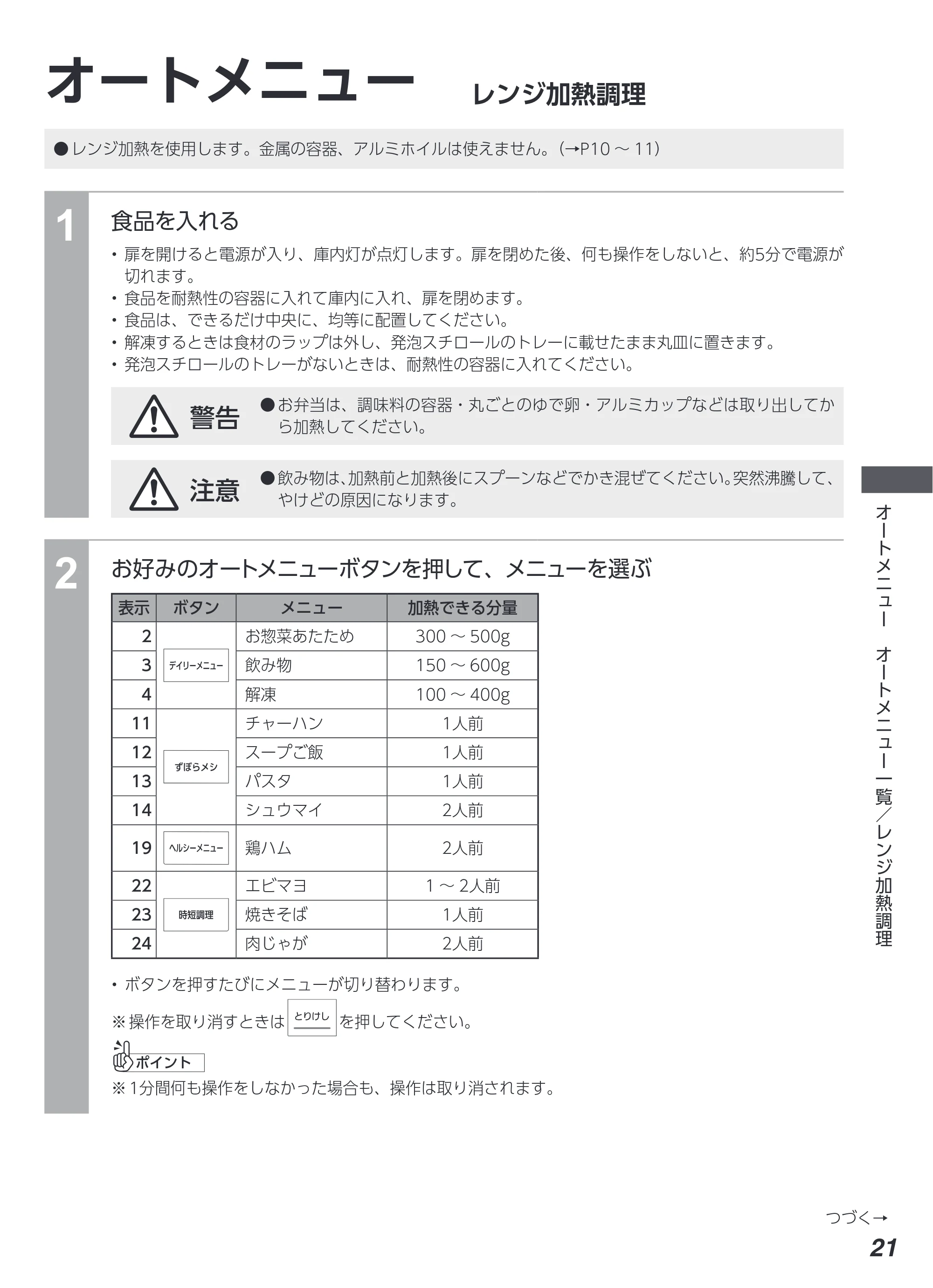 アイリスオーヤマ KMO-T1605 取扱説明書 — 原本ページ — 21ページ