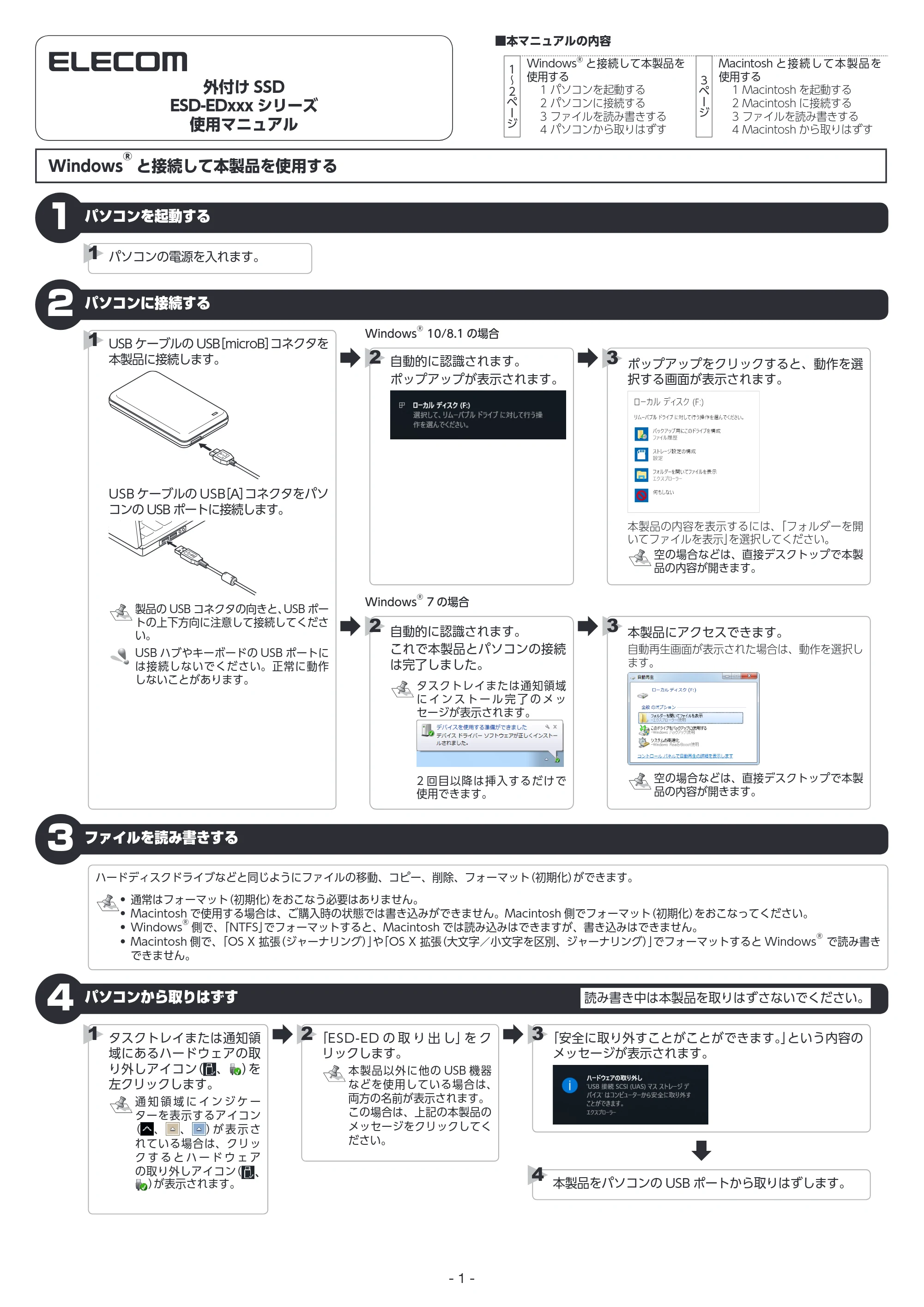 エレコム ESD-ED0120GBK / ESD-ED0120GRD / ESD-ED0120GWH 使用マニュアル — 原本ページ — 1ページ