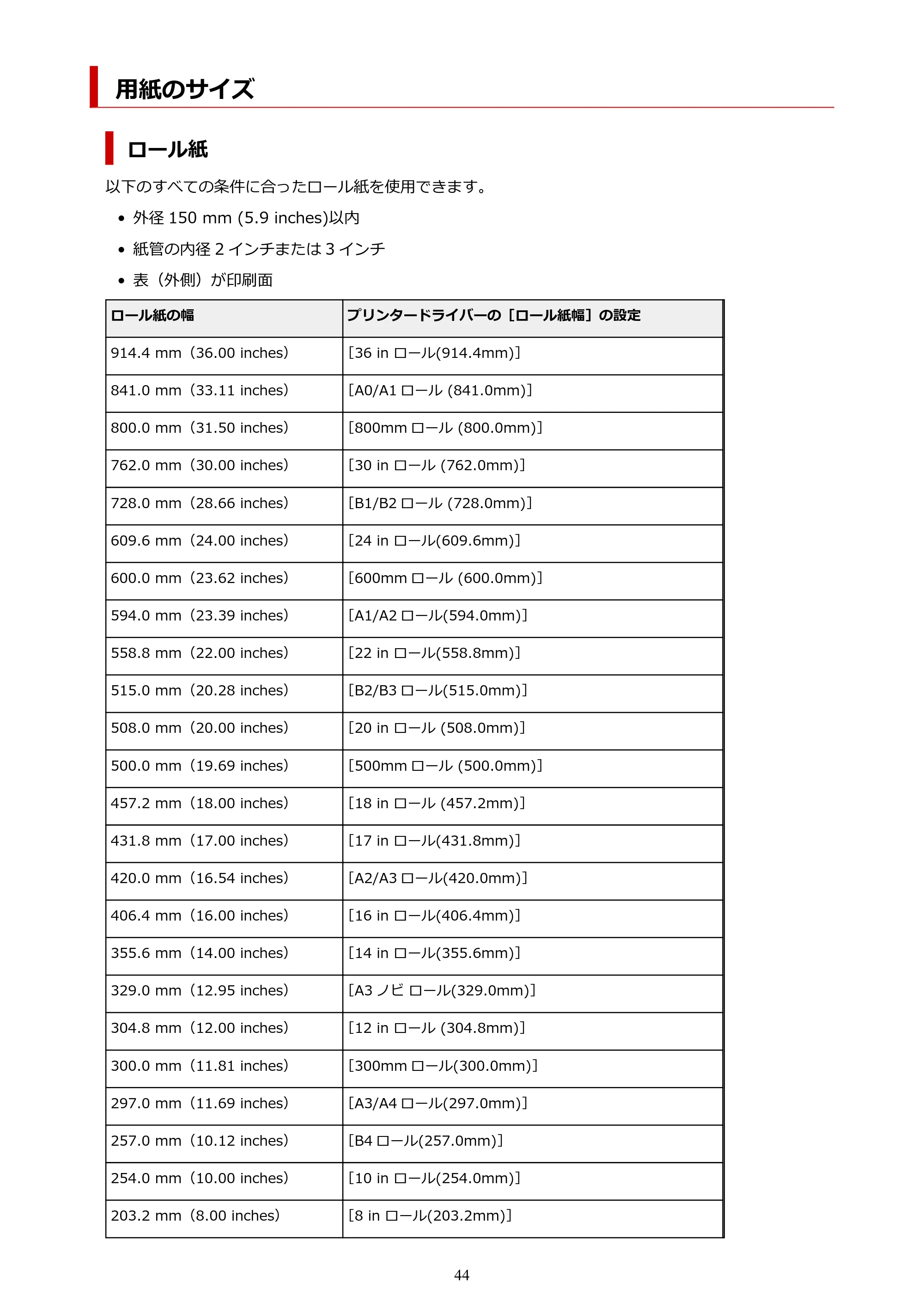 キヤノン TA-20・TA-30 TA-30 オンラインマニュアル PDF版（Windows版）2023年1月26日更新（PDF：19.7MB） — 用紙のサイズ — 原本ページ — 44ページ