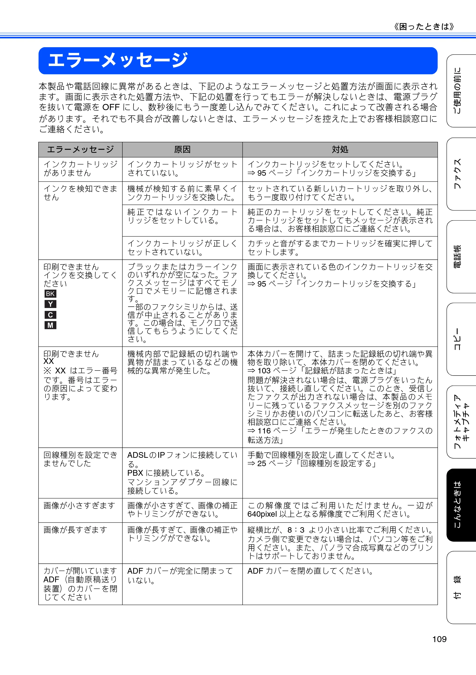 ブラザー MFC-J6510DW / MFC-J6710CDW ユーザーズガイド ～基本編～ — エラーメッセージ — 原本ページ — 111ページ
