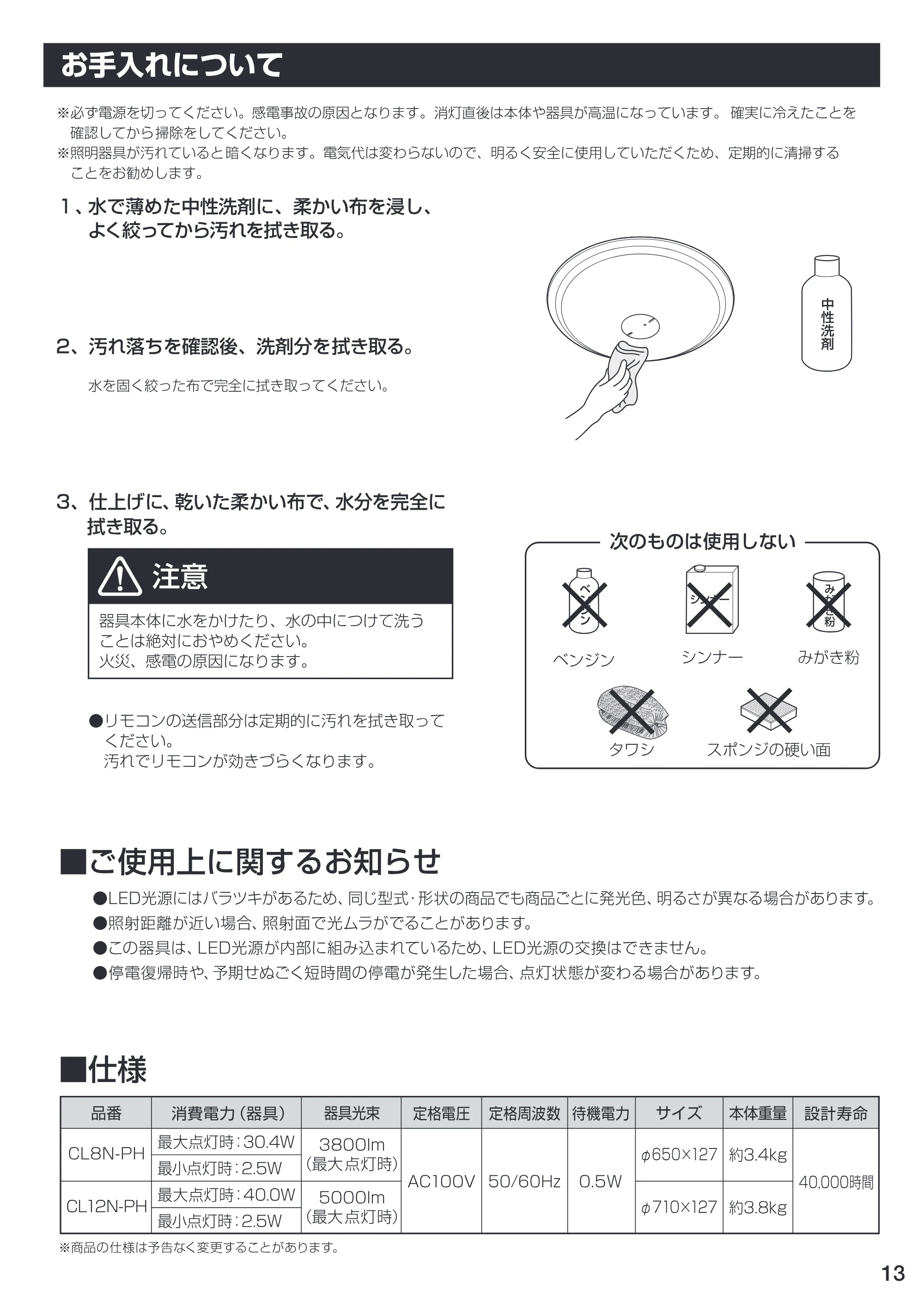 アイリスオーヤマ CL12N-PH 取扱説明書 — 原本ページ — 13ページ