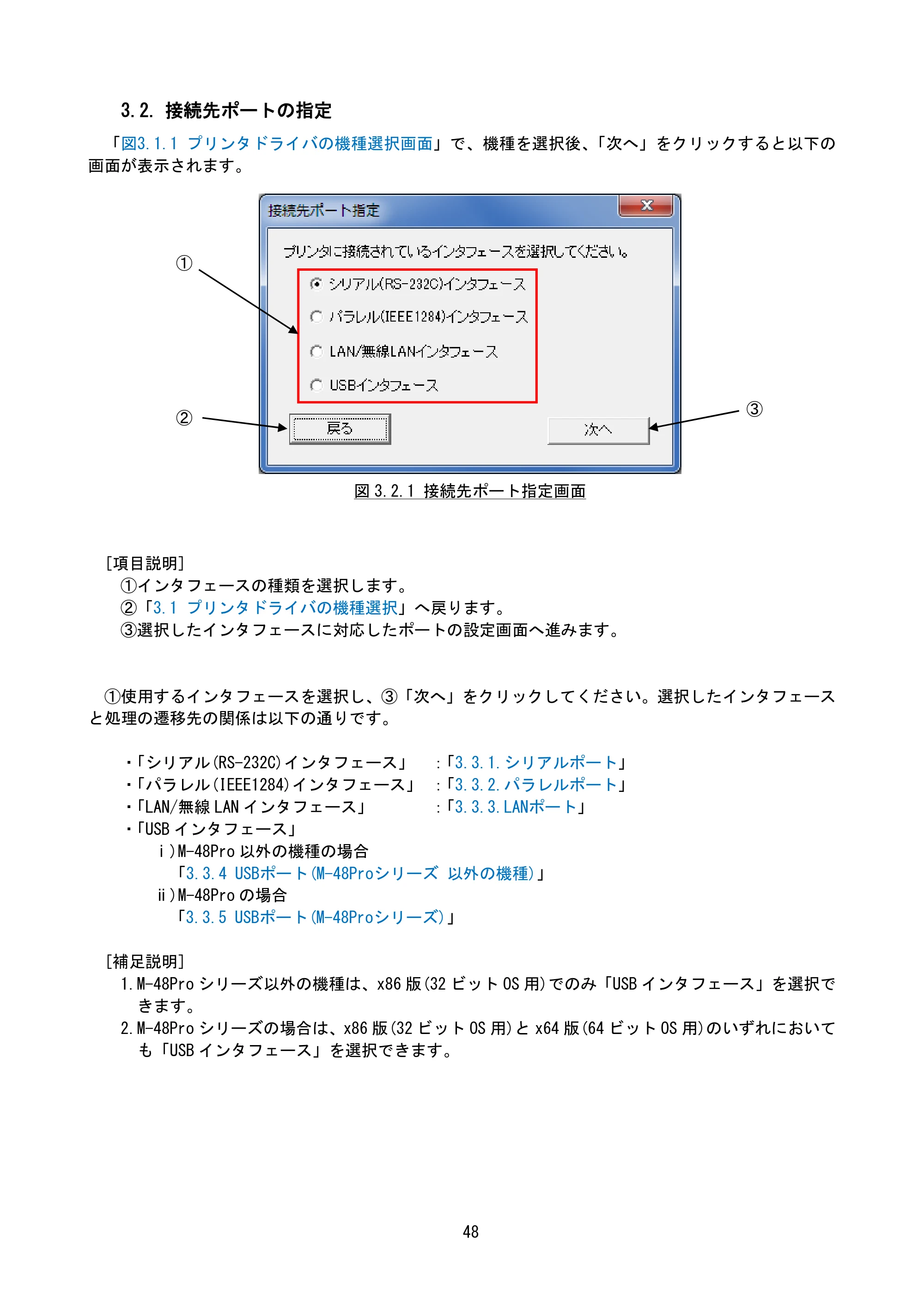 サトー M-48Pro8 / 12 / 24 プリンタドライバ説明書（第7版） — 3.2. 接続先ポートの指定 — 原本ページ — 51ページ