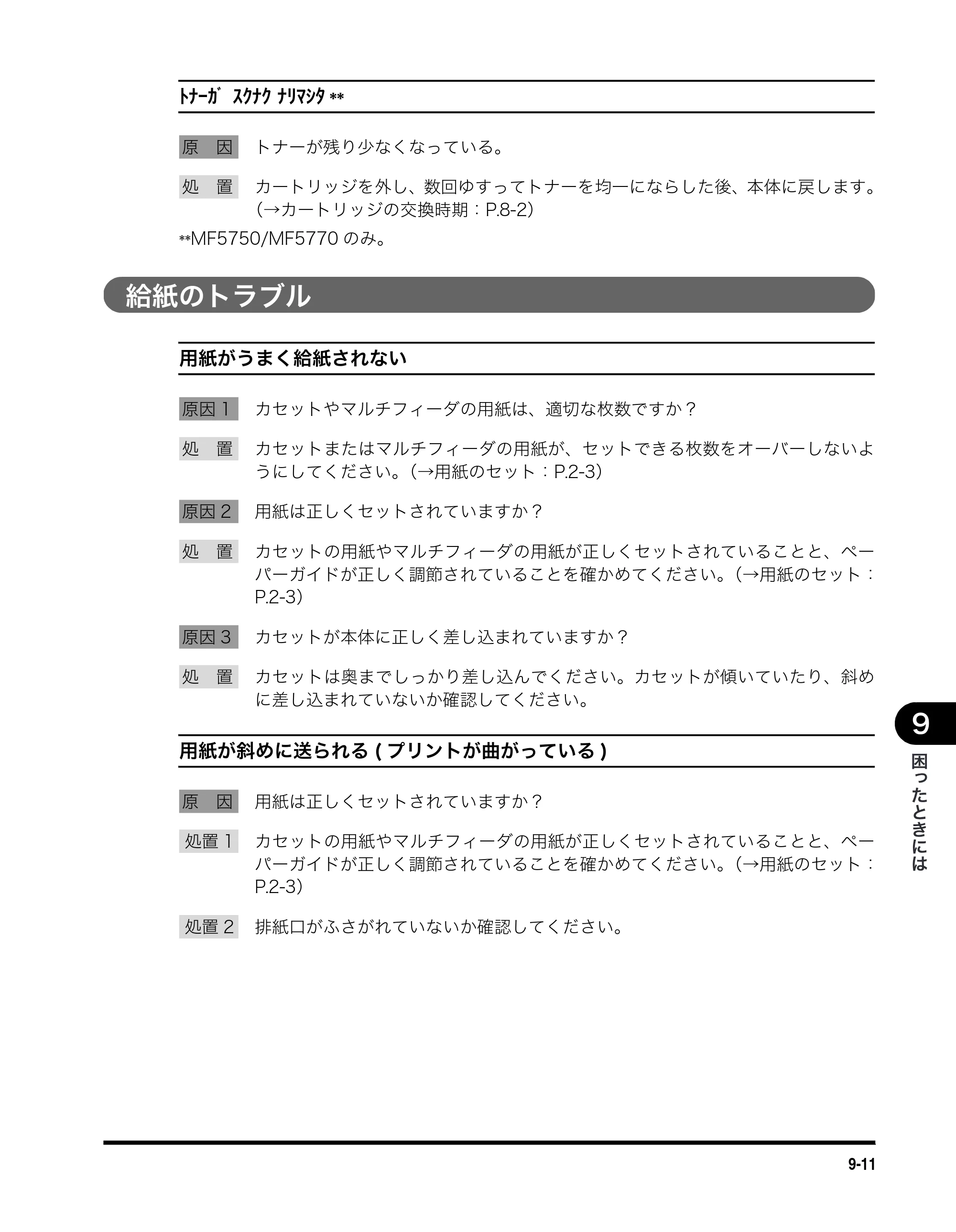 キヤノン MF5750 ユーザーズガイド (PDF形式/4.86Mバイト) — 給紙のトラブル — 原本ページ — 84ページ