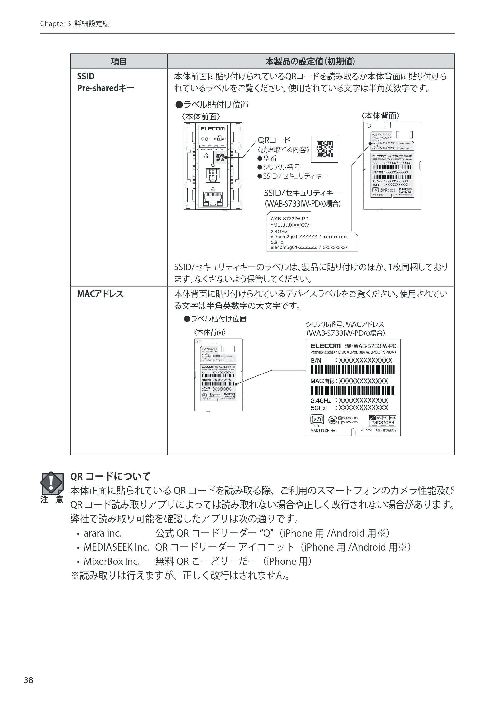 エレコム WAB-S300IW-PD / WAB-S733IW-PD 1-2.ユーザーズ・マニュアル ( F/W Ver.1.0.3 のお客様 ) — 原本ページ — 38ページ