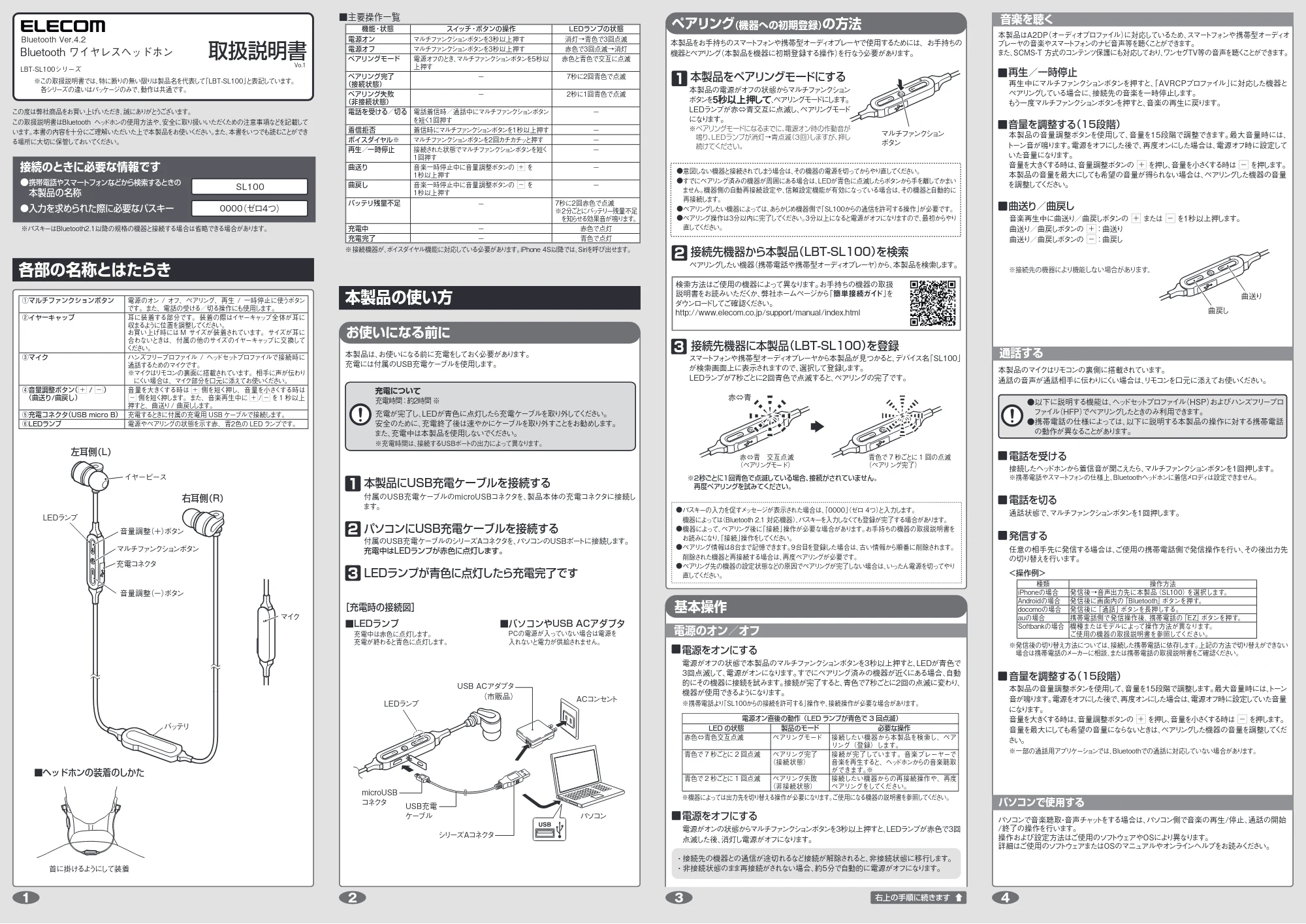 エレコム LBT-SL100MPBK / LBT-SL100MPRD / LBT-SL100MPSV 取扱説明書 — 原本ページ — 1ページ