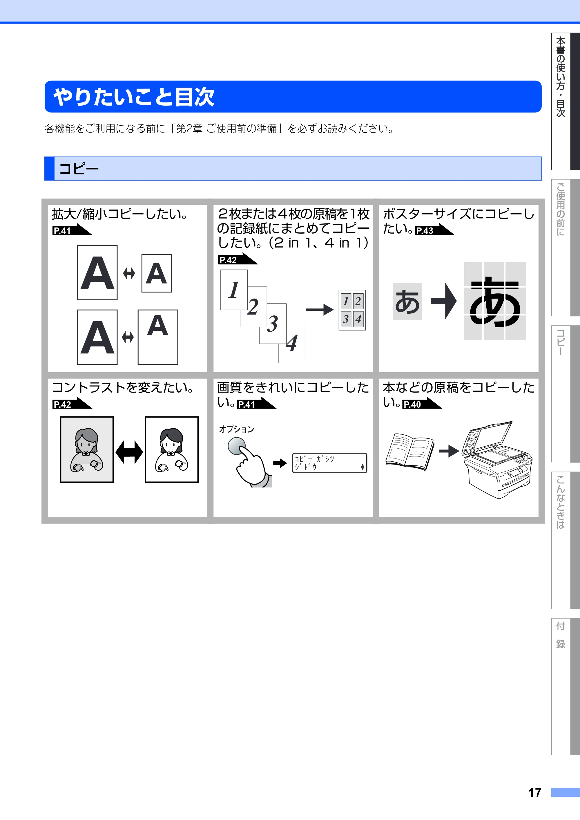 ブラザー DCP-7010 取扱説明書（本体） — やりたいこと目次 — 原本ページ — 17ページ