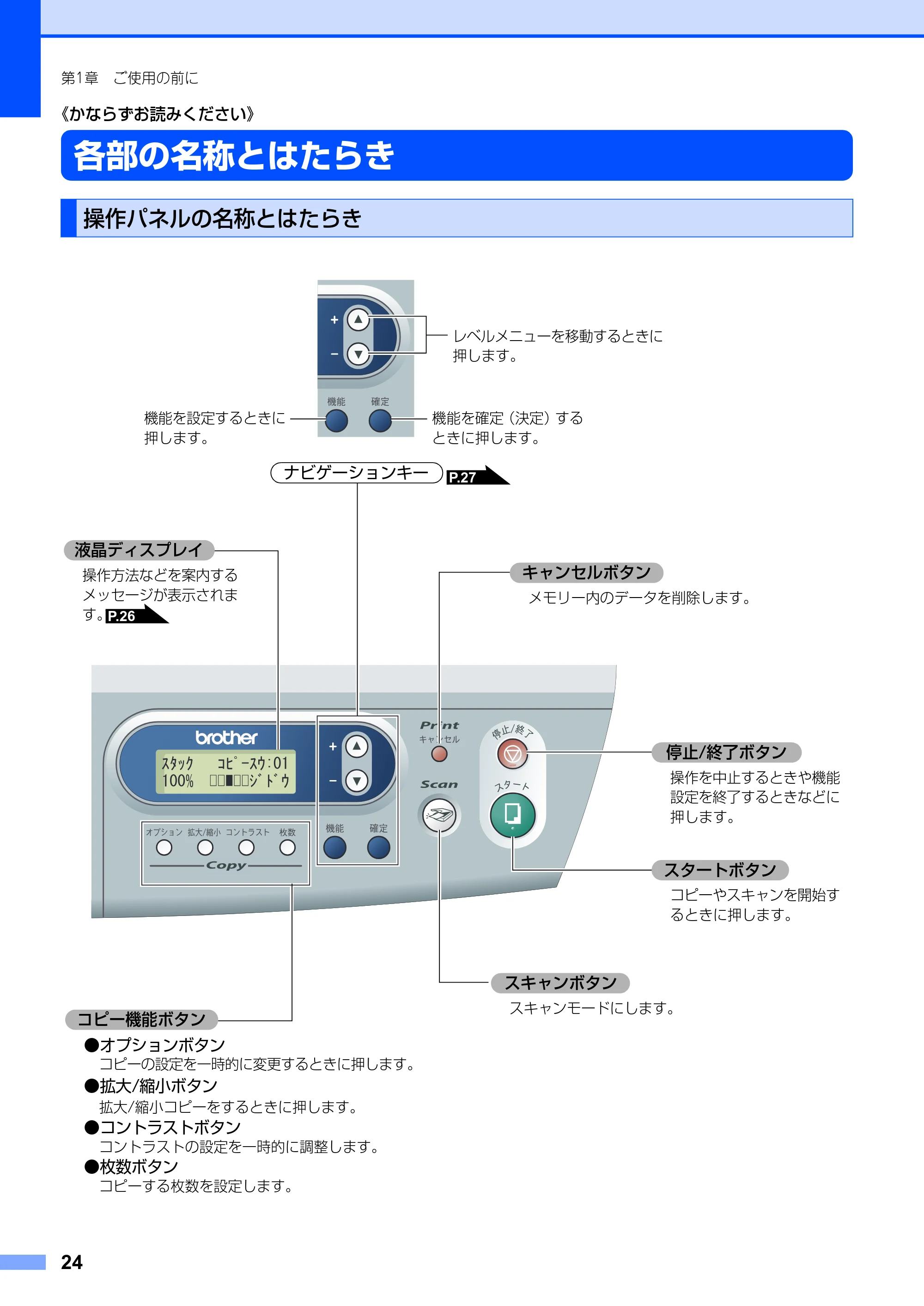 ブラザー DCP-7010 取扱説明書（本体） — 《かならずお読みください》 — 原本ページ — 24ページ