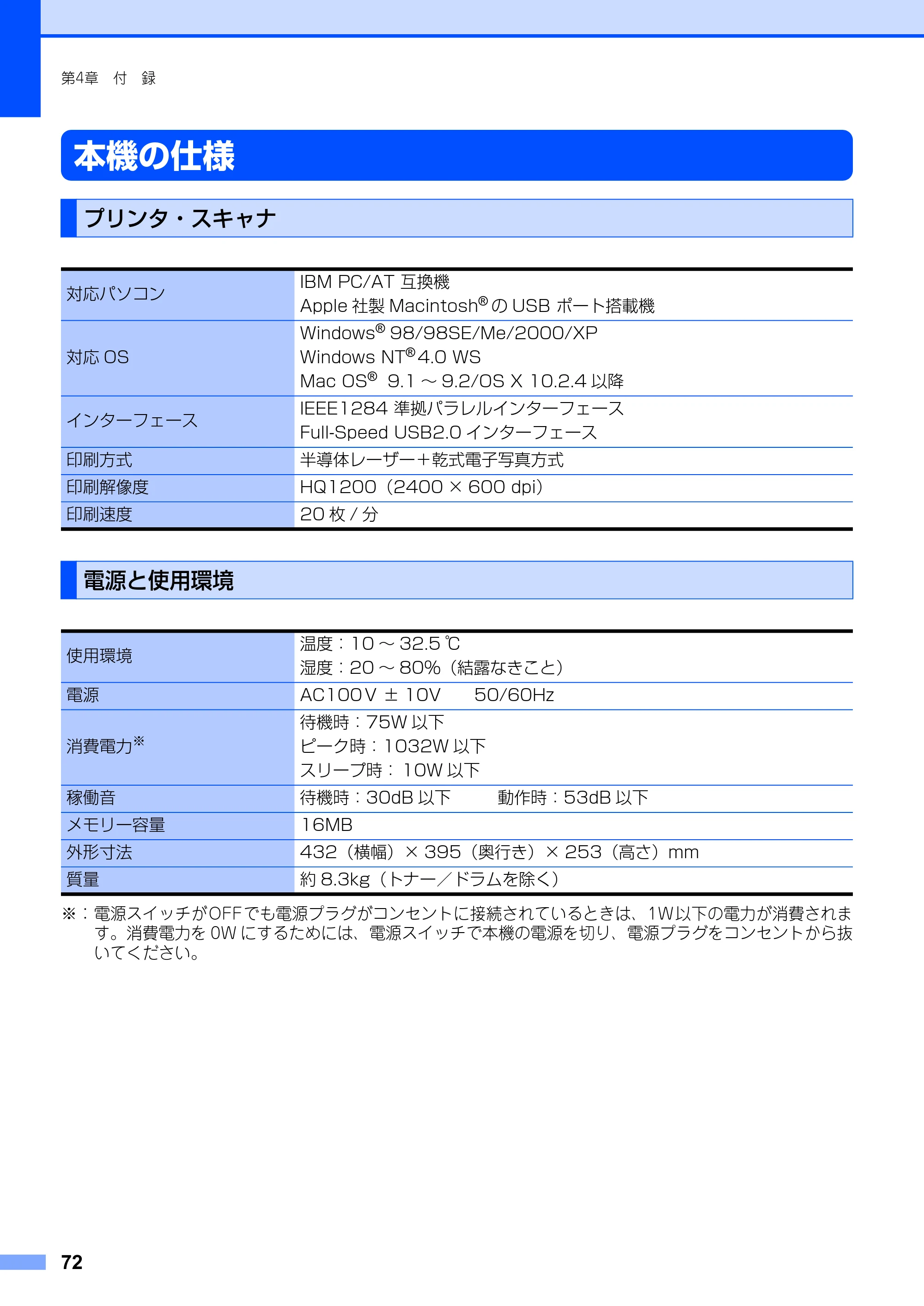 ブラザー DCP-7010 取扱説明書（本体） — 本機の仕様 — 原本ページ — 72ページ
