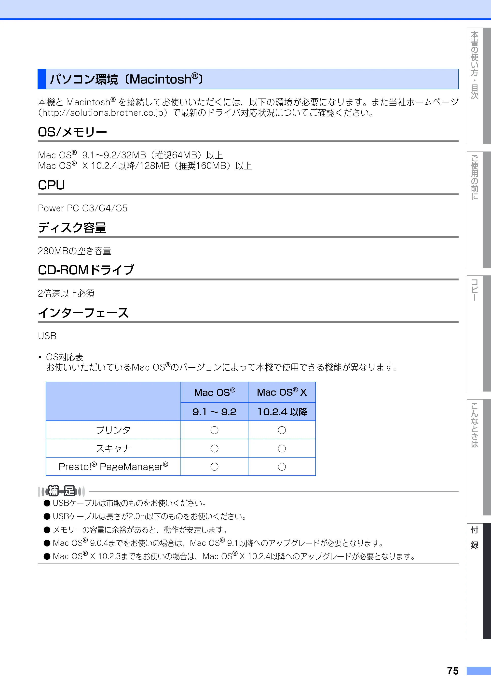 ブラザー DCP-7010 取扱説明書（本体） — パソコン環境 〔Macintosh(R)〕 — 原本ページ — 75ページ