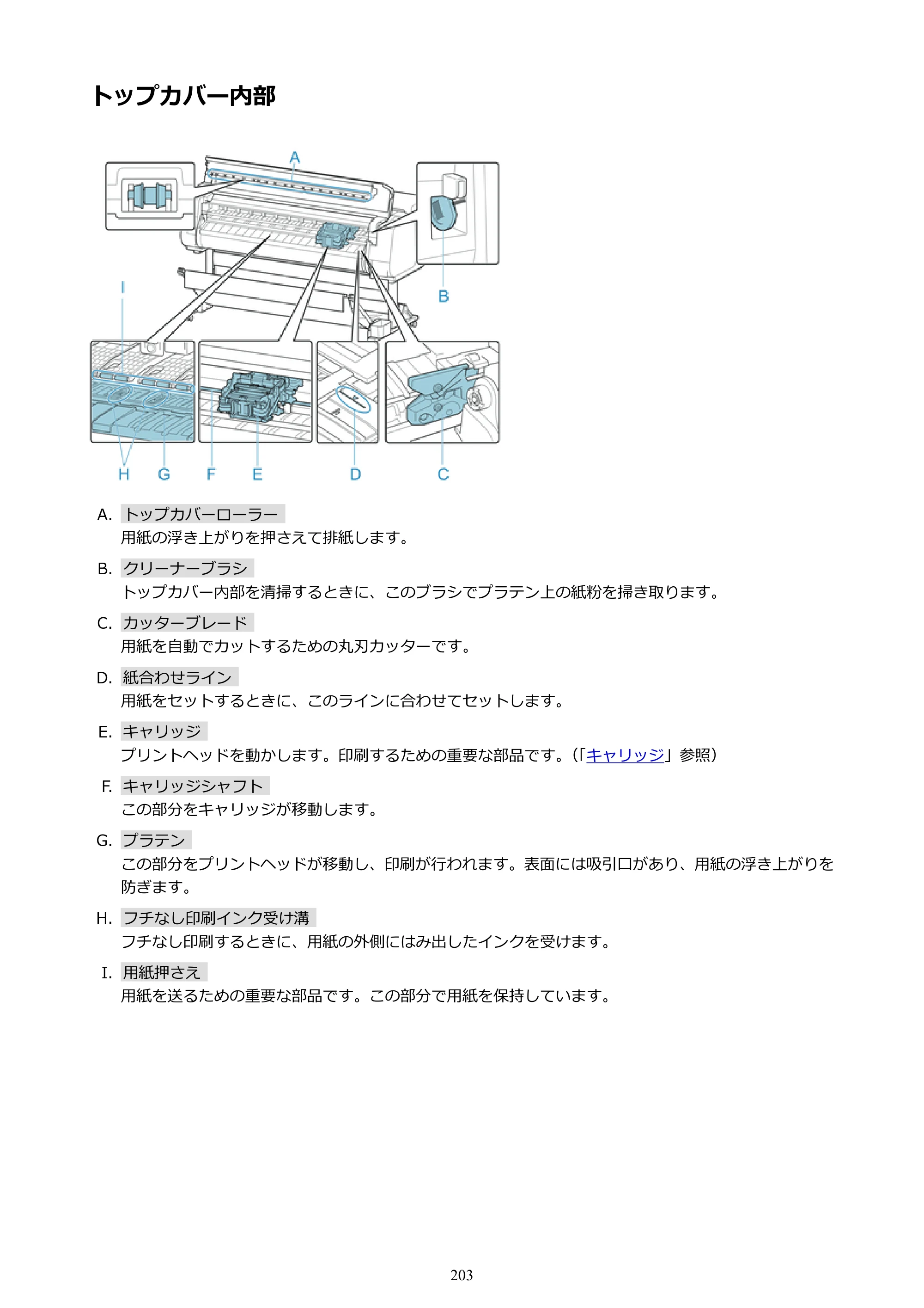 キヤノン PRO-6000S imagePROGRAF PRO-6000S （PDF） 電子マニュアル （Mac版） 2021年7月1日掲載（PDF：13.3MB） — トップカバー内部 — 原本ページ — 203ページ
