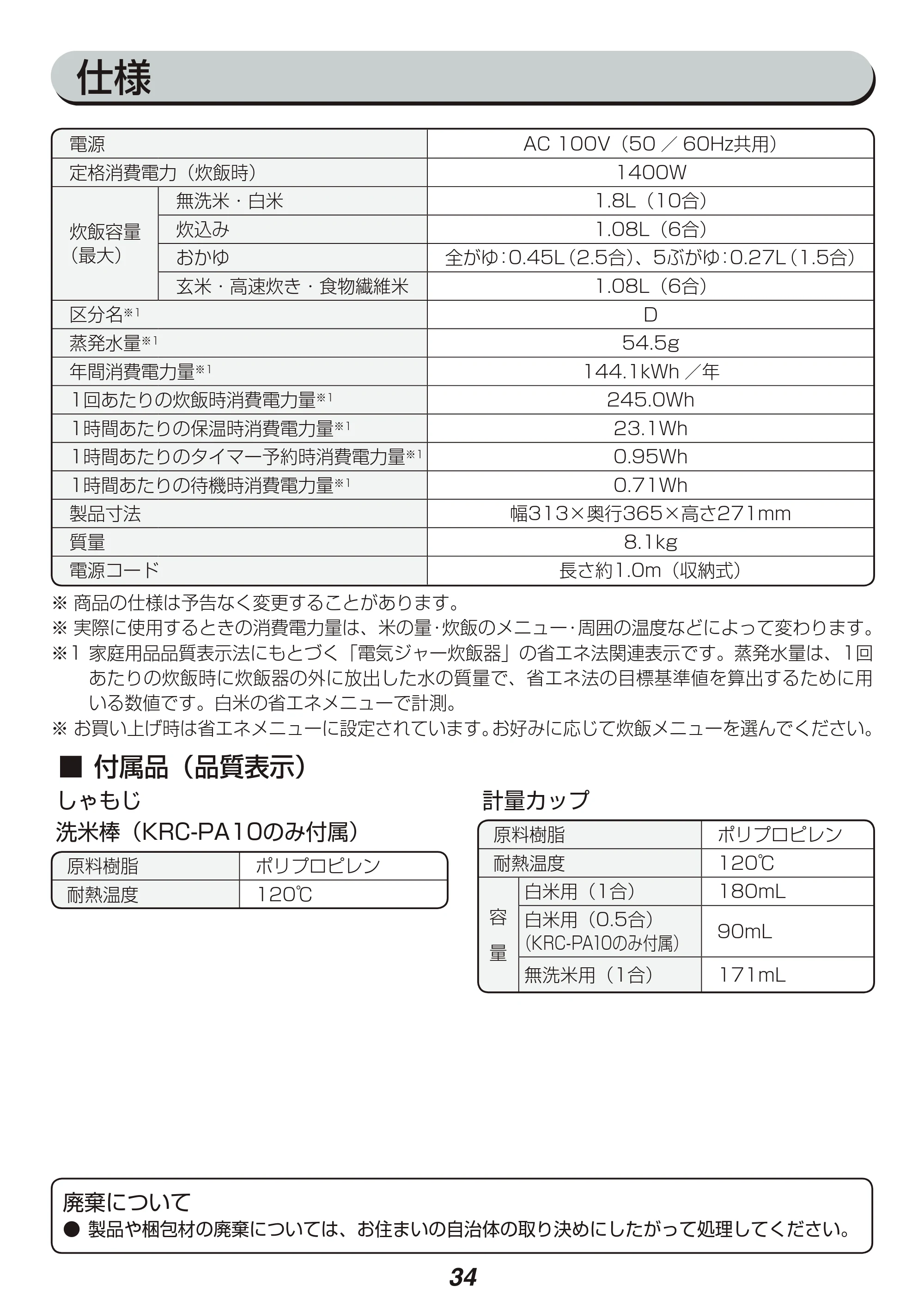 アイリスオーヤマ KRC-PA10 取扱説明書 — 原本ページ — 34ページ